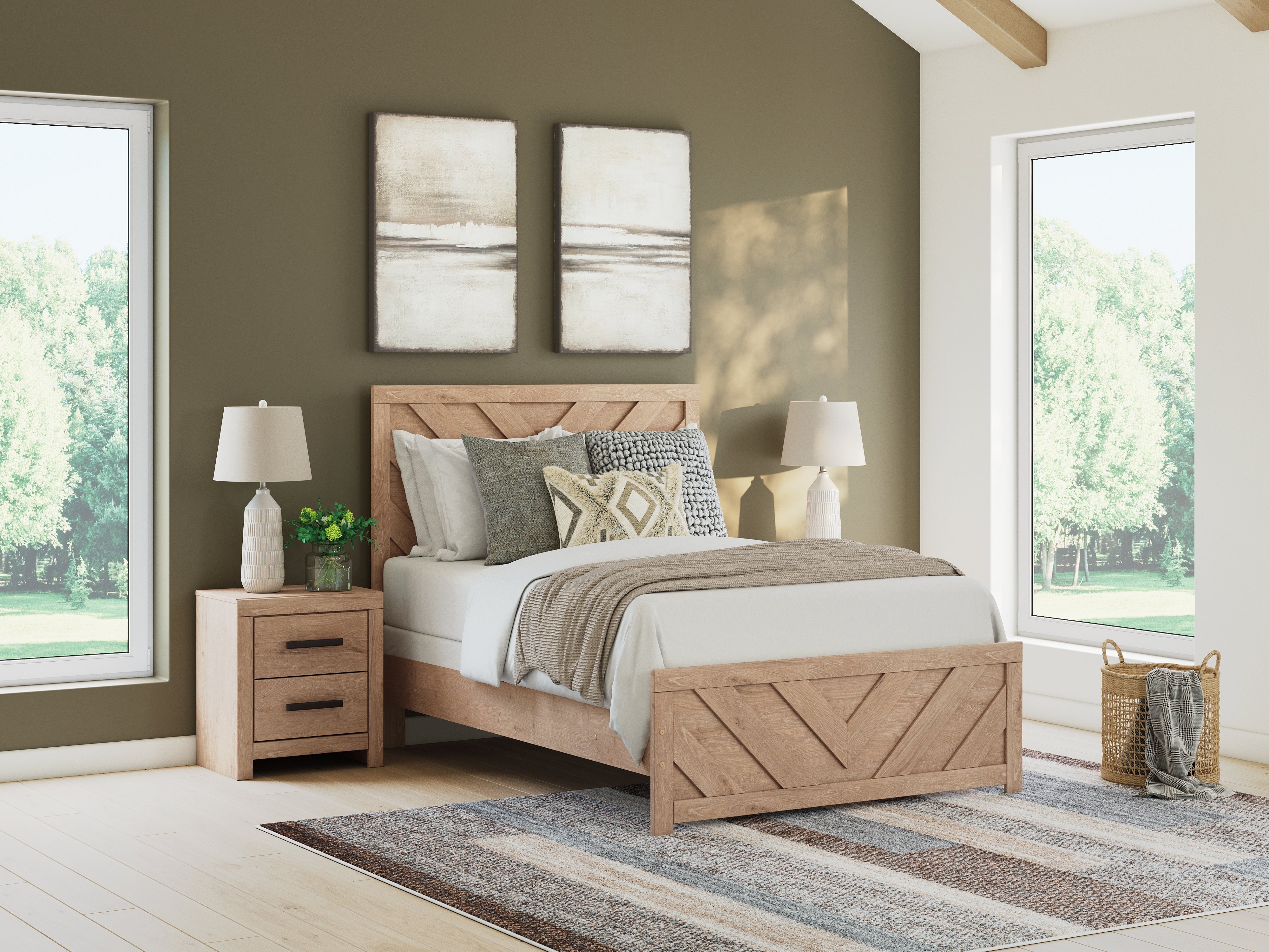Elite Furniture Outlet - Ashley Furniture - Sanginlane Bedroom - Full Panel Bed / Tan - B3787B3