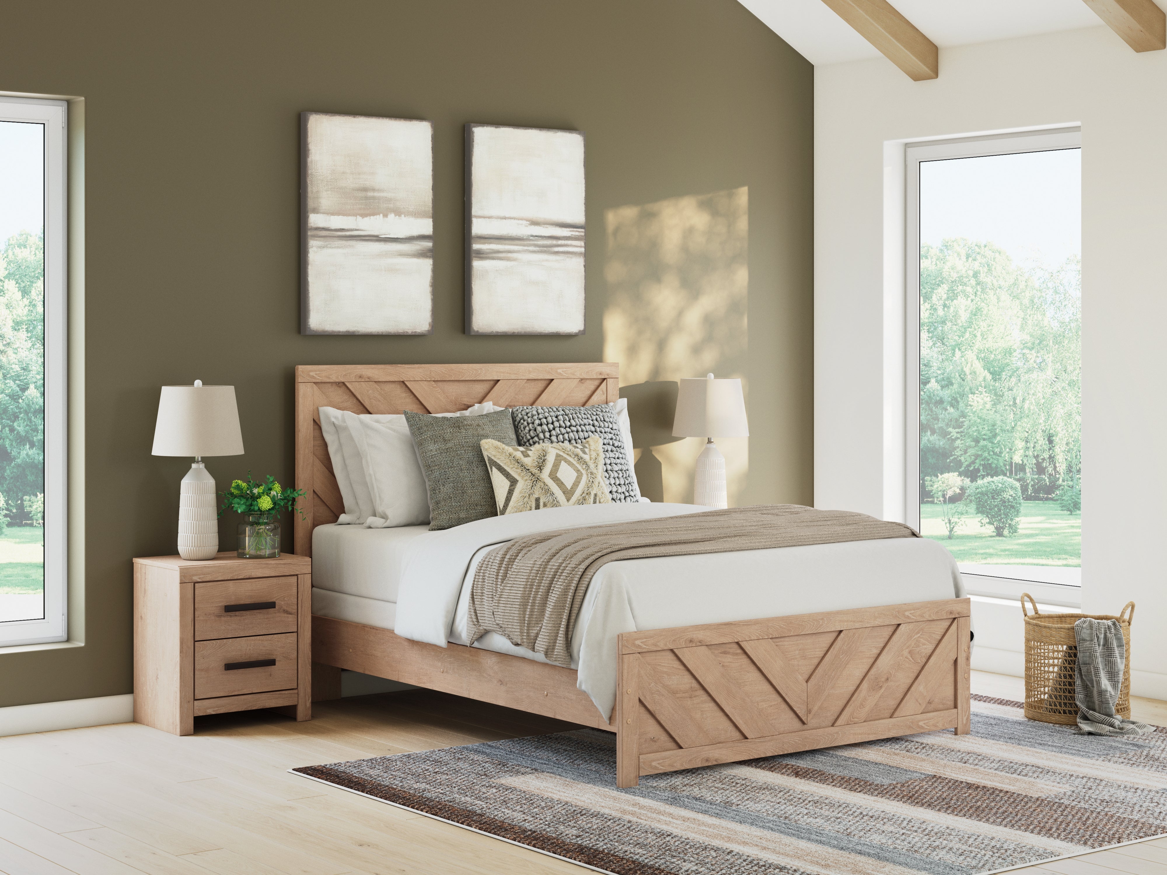 Elite Furniture Outlet - Ashley Furniture - Sanginlane Bedroom - Queen Panel Bed / Tan - B3787B4