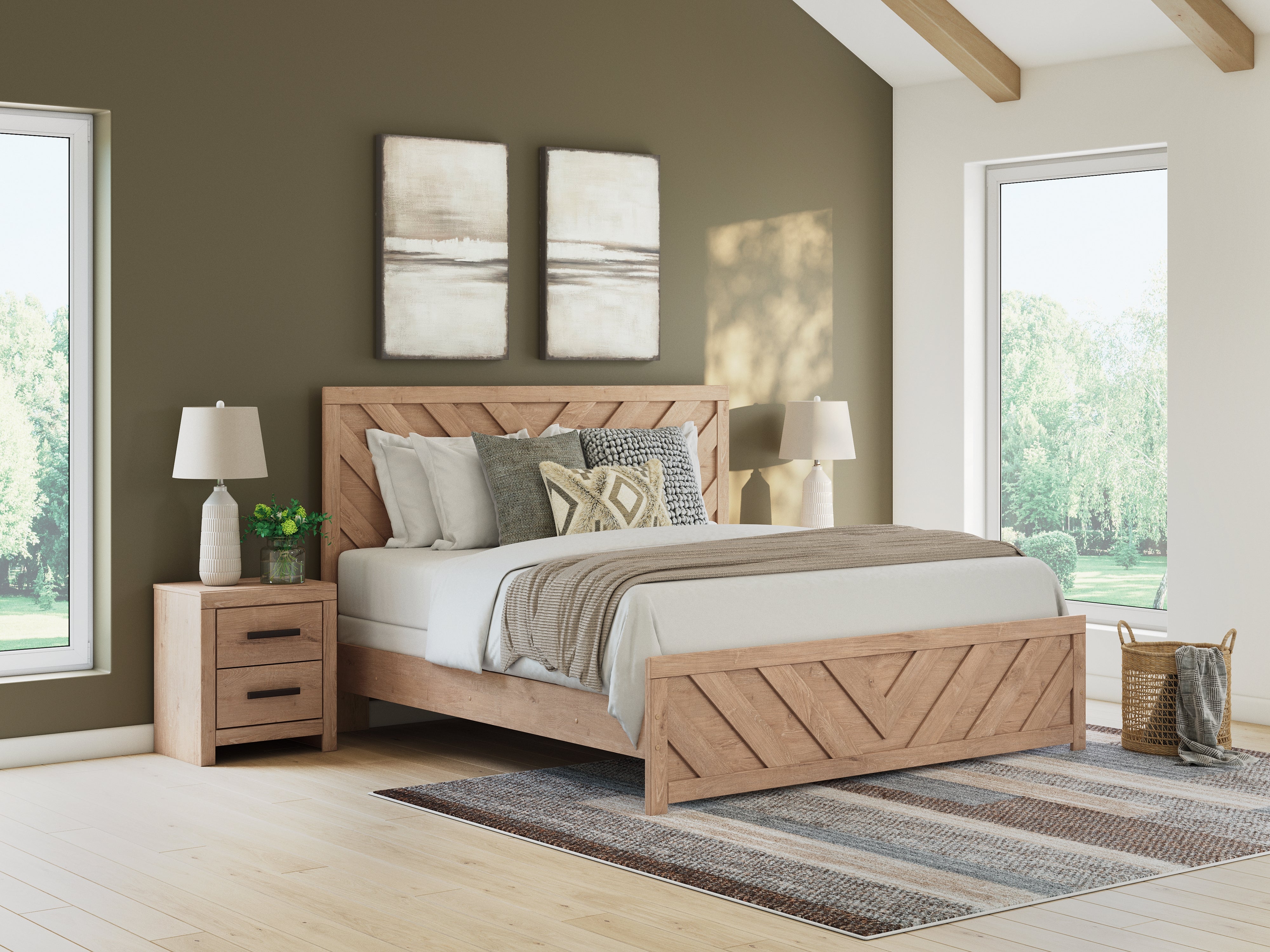 Elite Furniture Outlet - Ashley Furniture - Sanginlane Bedroom - King Panel Bed / Tan - B3787B8