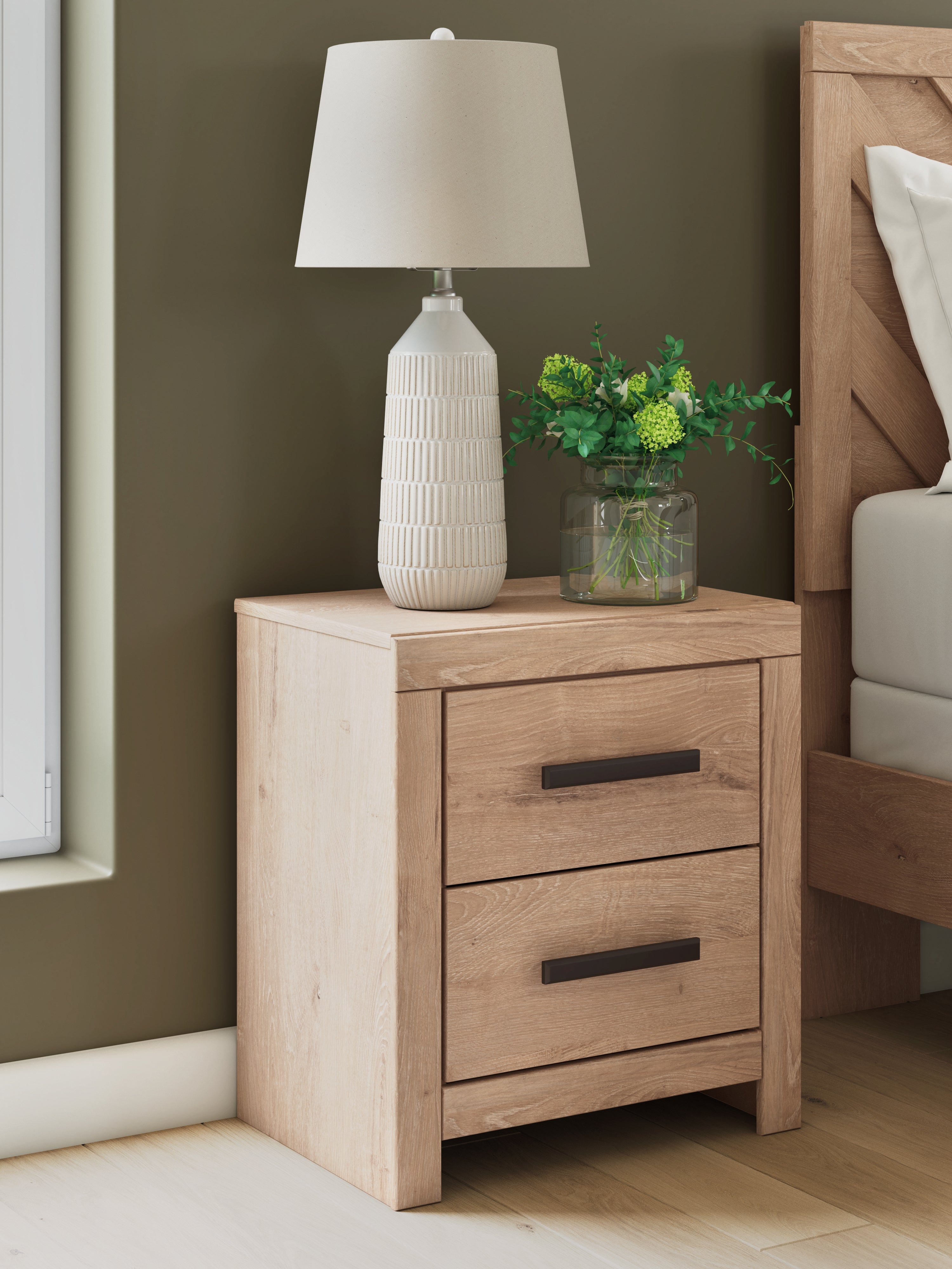 Elite Furniture Outlet - Ashley Furniture - Sanginlane Bedroom - Two Drawer Night Stand / Tan - B3787-92