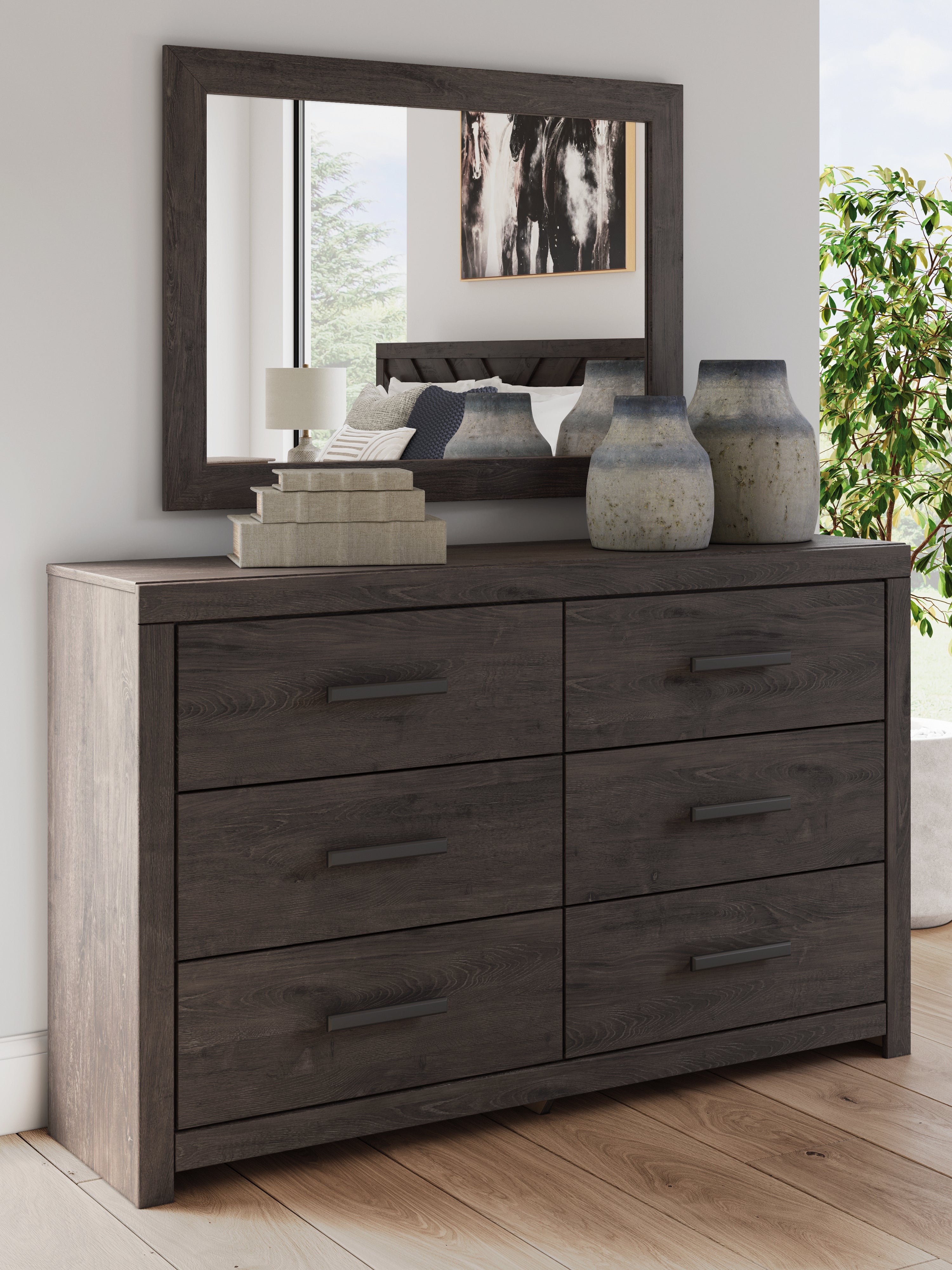 Elite Furniture Outlet - Ashley Furniture - Prendonea Bedroom - Dresser and Mirror / Charcoal - B3789B1