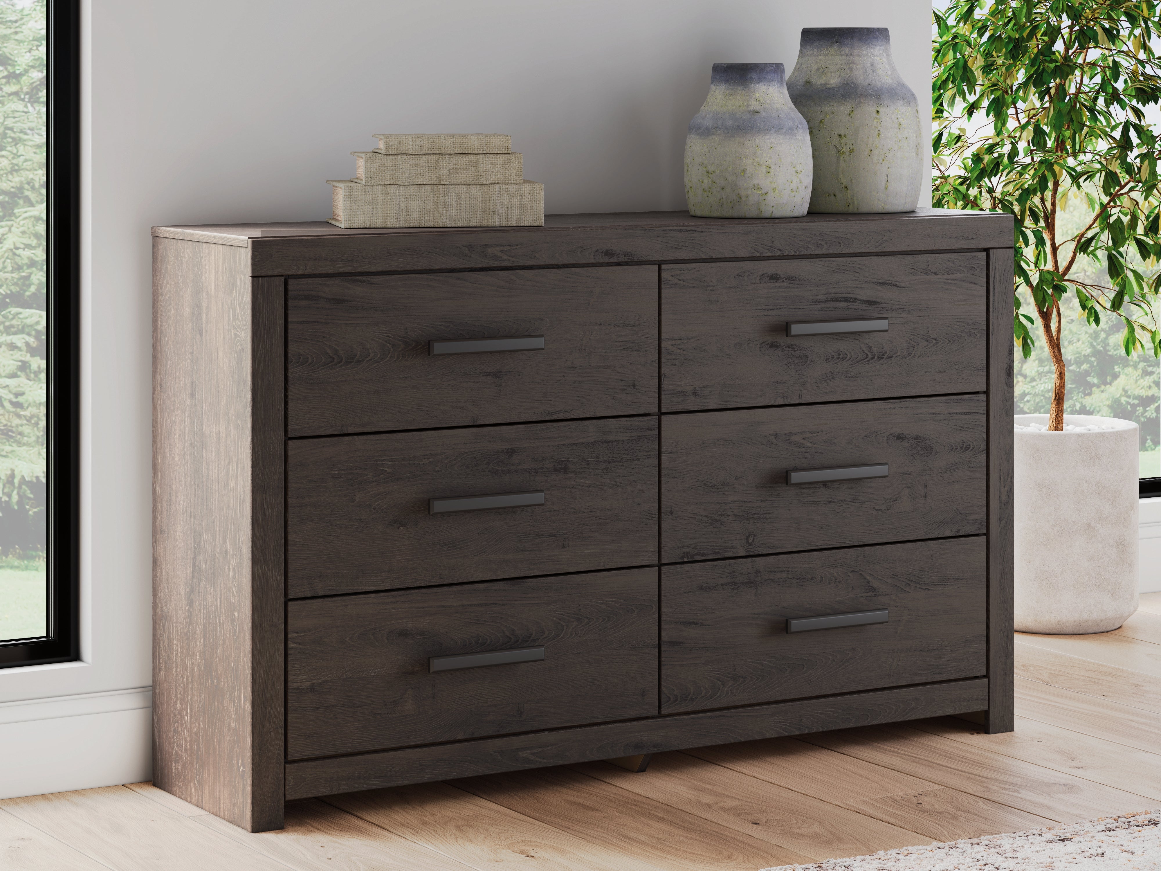 Elite Furniture Outlet - Ashley Furniture - Prendonea Bedroom - Six Drawer Dresser / Charcoal - B3789-31
