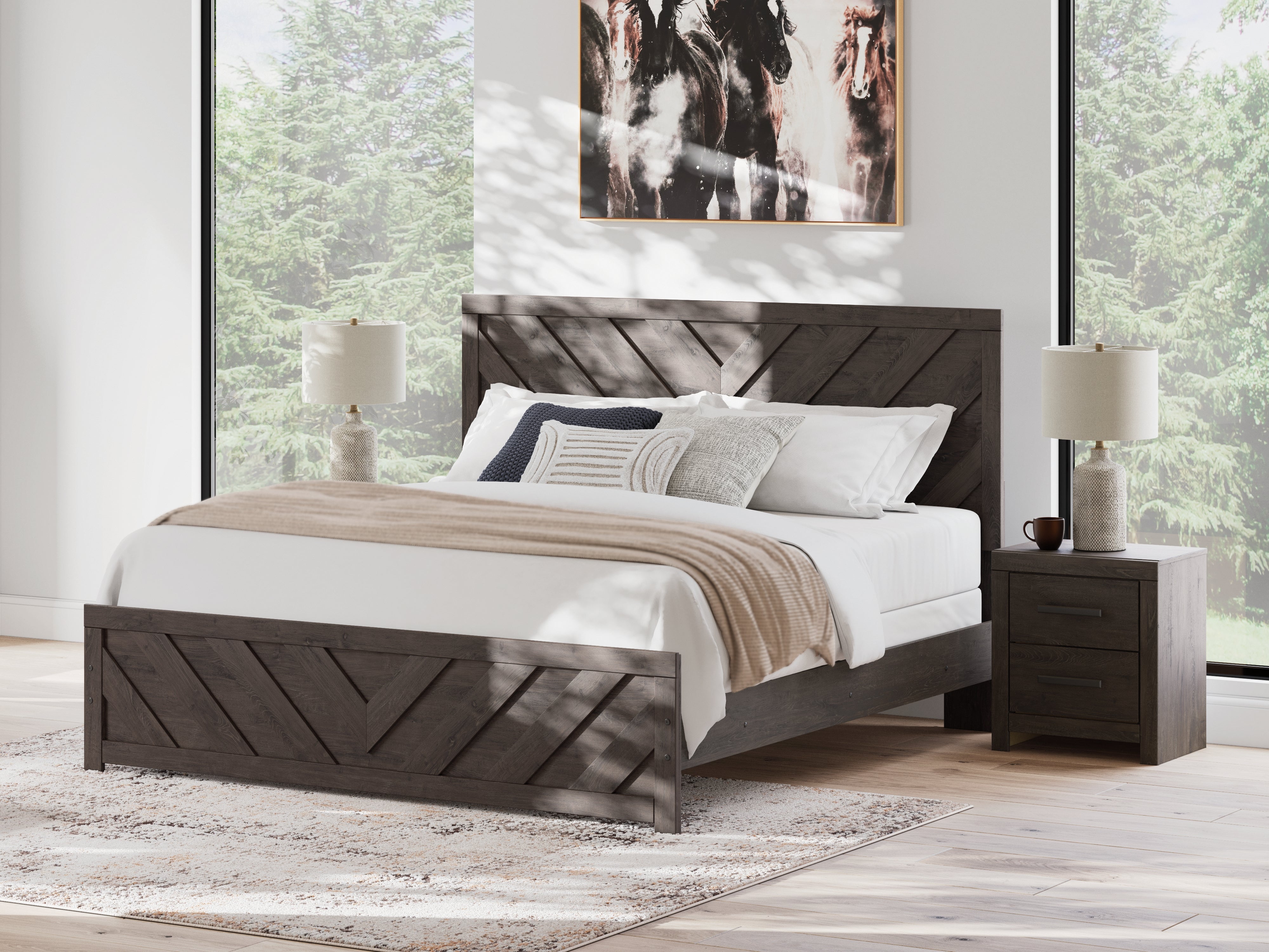 Elite Furniture Outlet - Ashley Furniture - Prendonea Bedroom - King Panel Bed / Charcoal - B3789B8