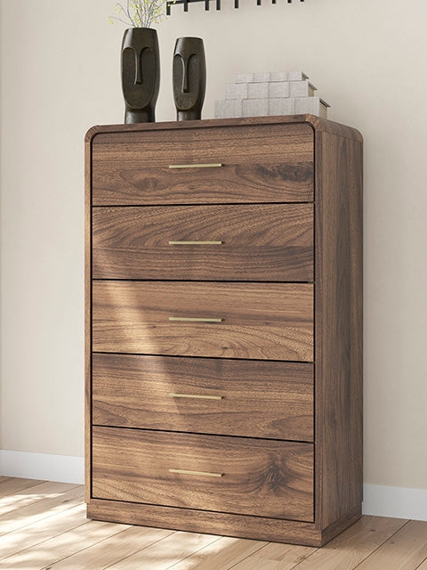 Elite Furniture Outlet - Ashley Furniture - Fortlorn Bedroom - Five Drawer Chest / Walnut Brown - PCB386-46