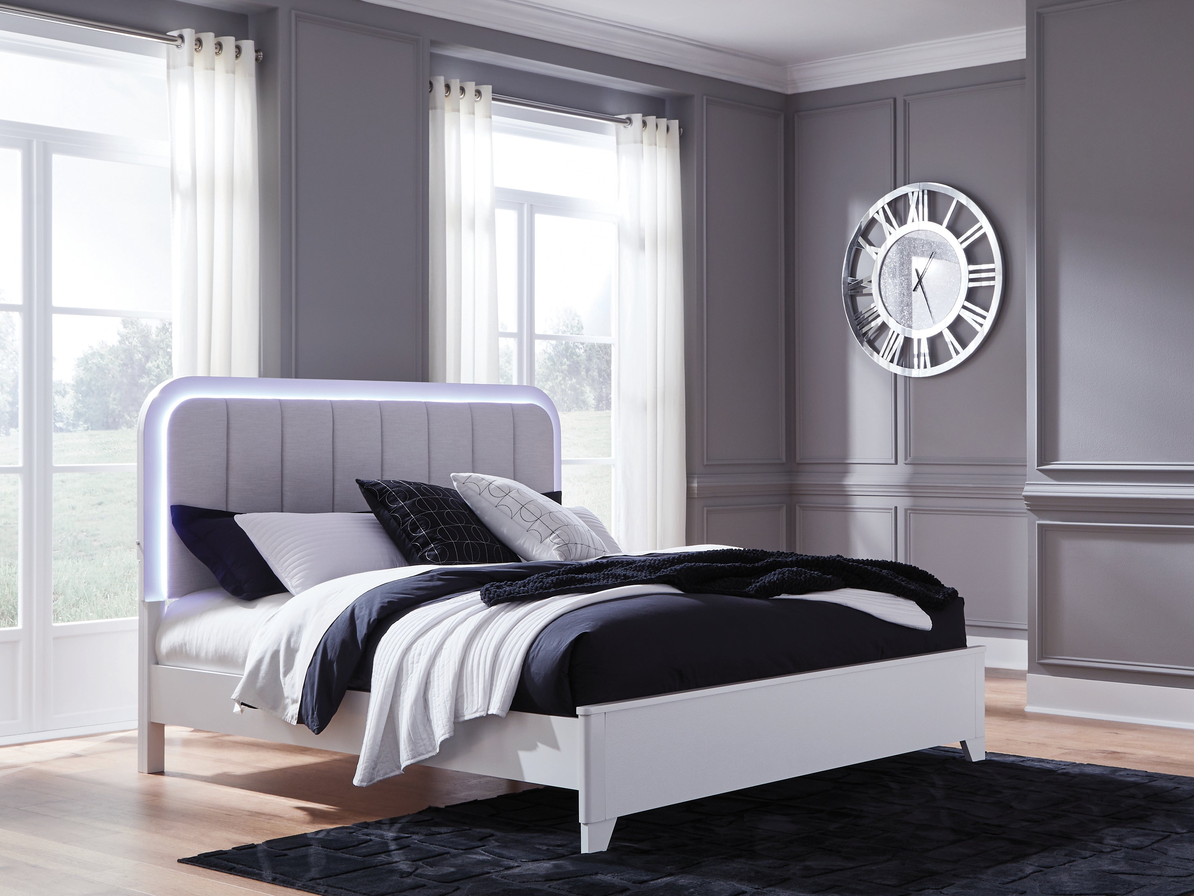 Elite Furniture Outlet - Ashley Furniture - Jarlee Bedroom - California King Upholstered Panel Bed / White - PCB392B5