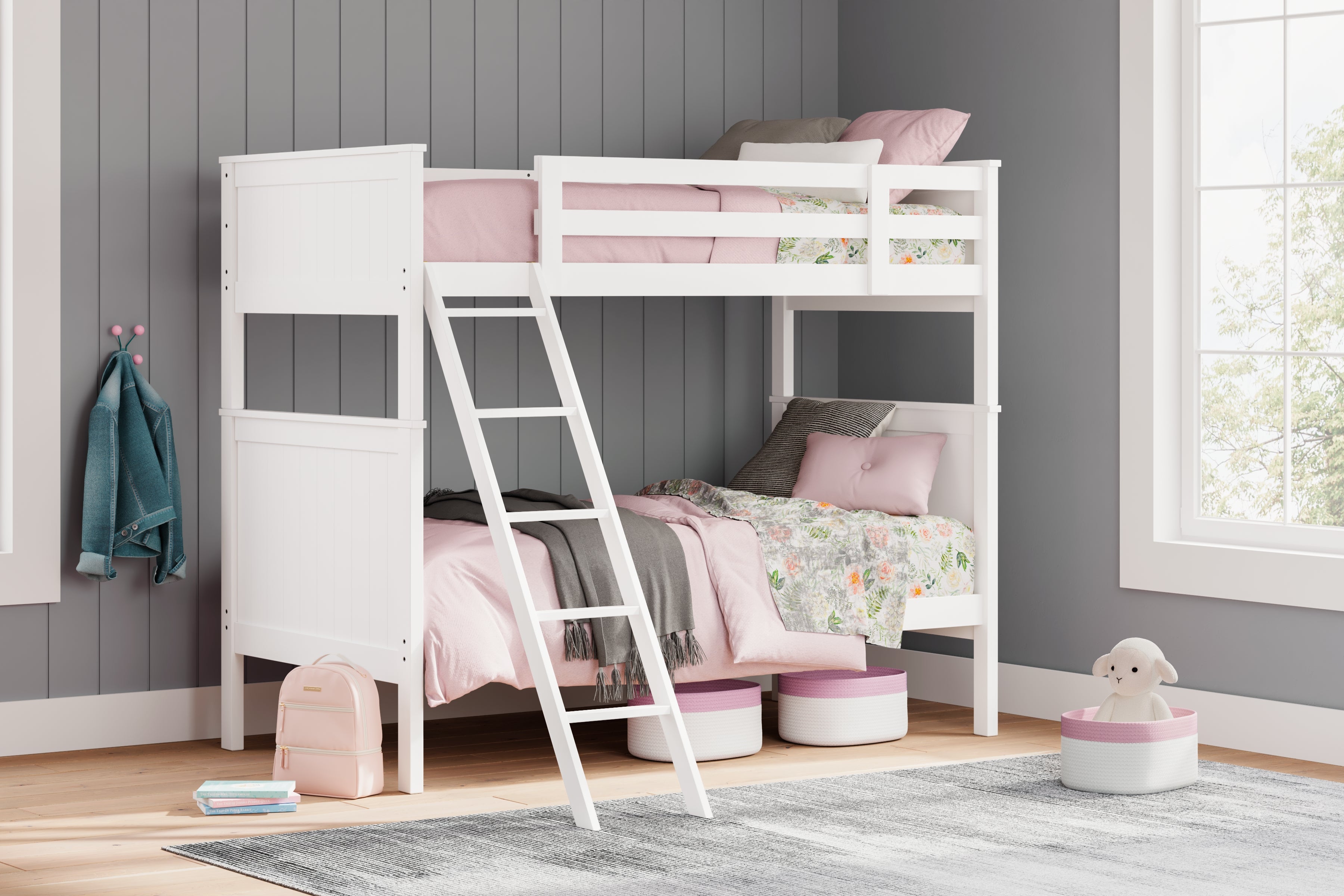 Elite Furniture Outlet - Ashley Furniture - Nextonfort Bedroom - Twin over Twin Bunk Bed / White - B396B6