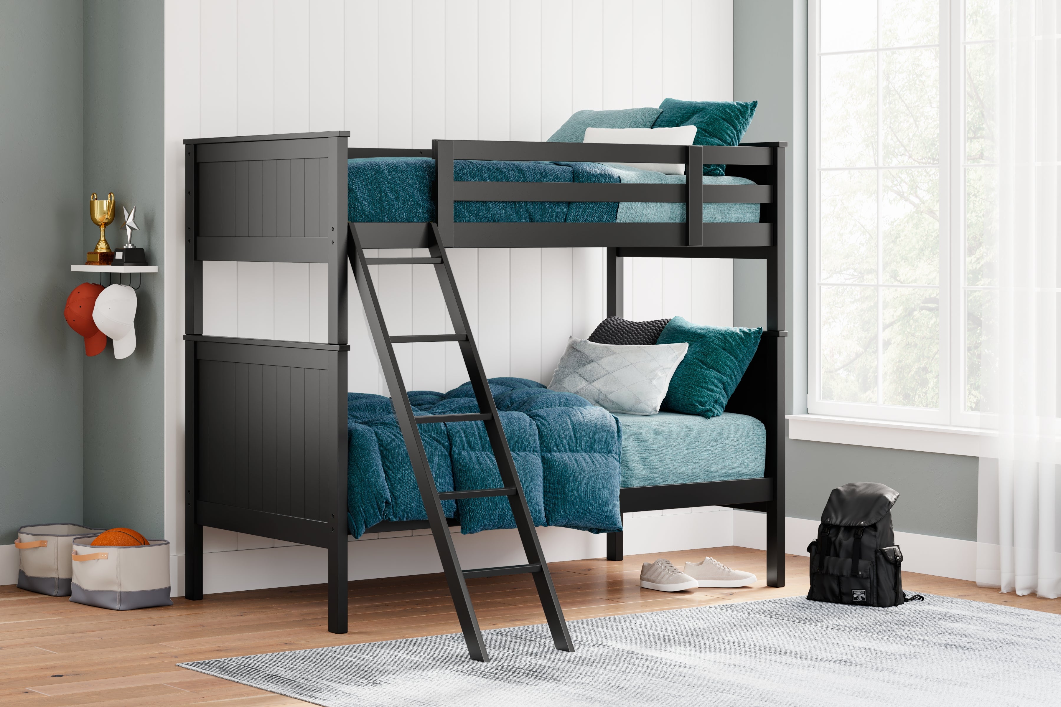 Elite Furniture Outlet - Ashley Furniture - Nextonfort Bedroom - Twin over Twin Bunk Bed / Black - B396B7