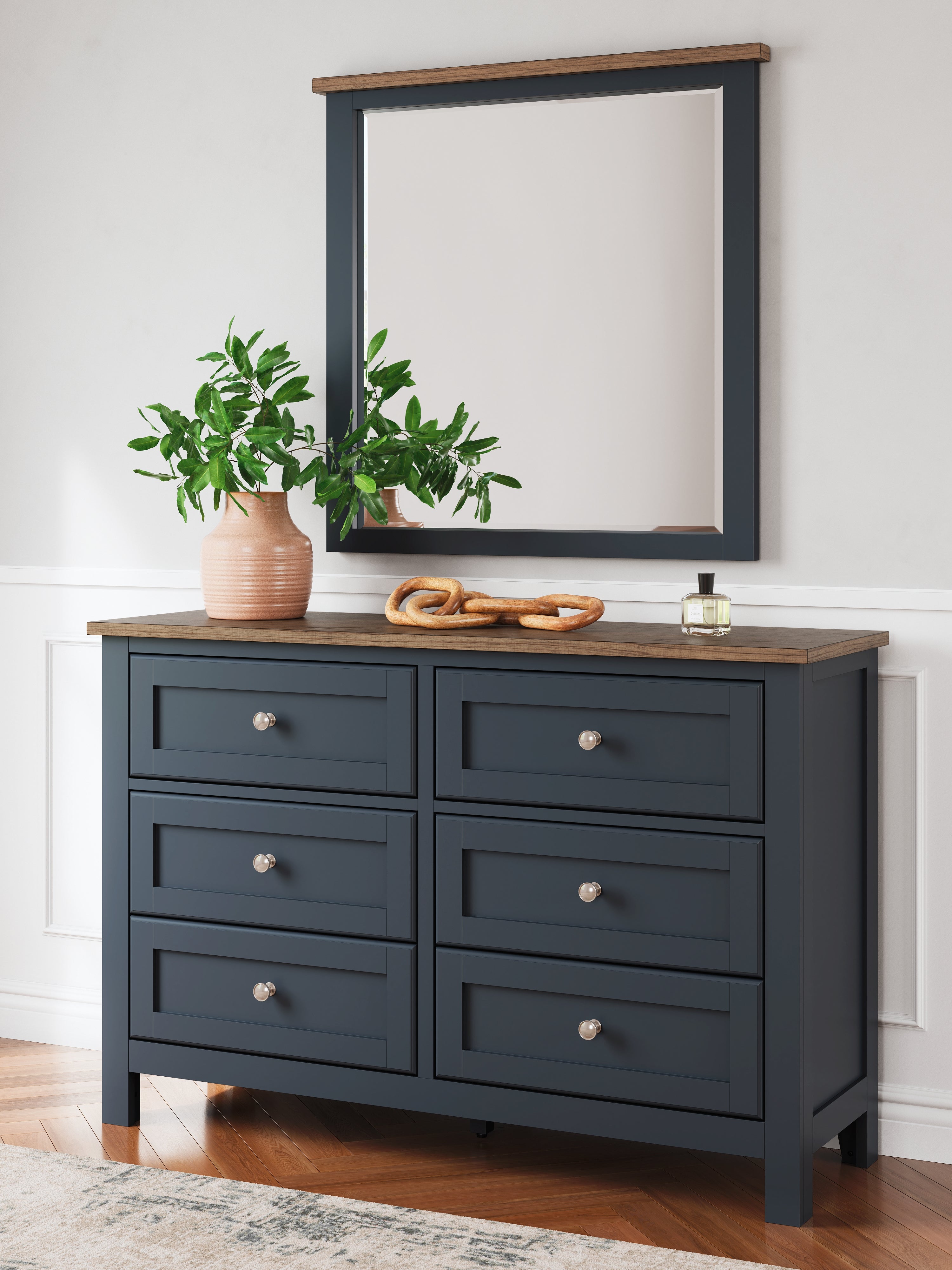 Elite Furniture Outlet - Ashley Furniture - Landocken Bedroom - Dresser and Mirror / Brown/Blue - B414B1
