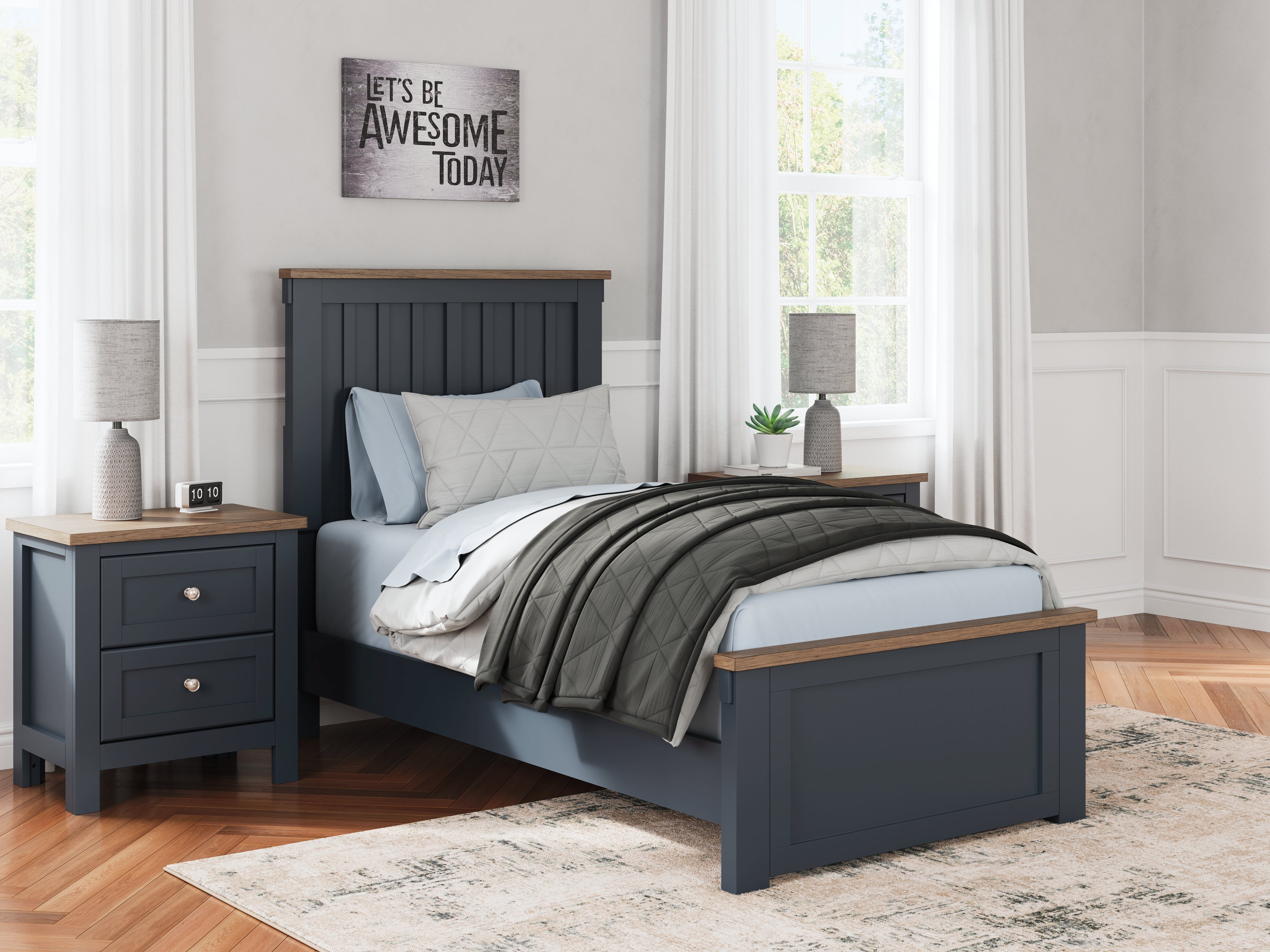 Elite Furniture Outlet - Ashley Furniture - Landocken Bedroom - Twin Panel Bed / Brown/Blue - B414B2