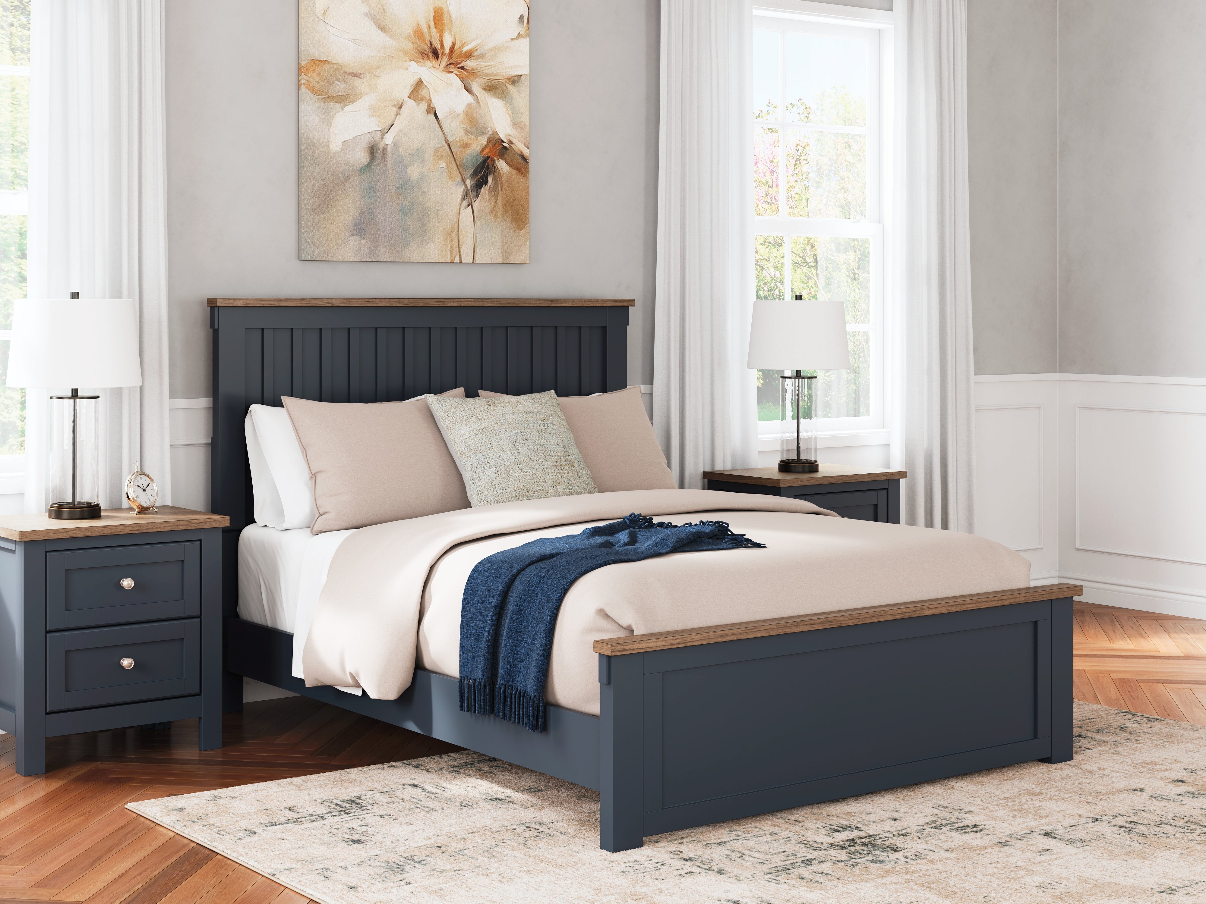 Elite Furniture Outlet - Ashley Furniture - Landocken Bedroom - Queen Panel Bed / Brown/Blue - B414B10
