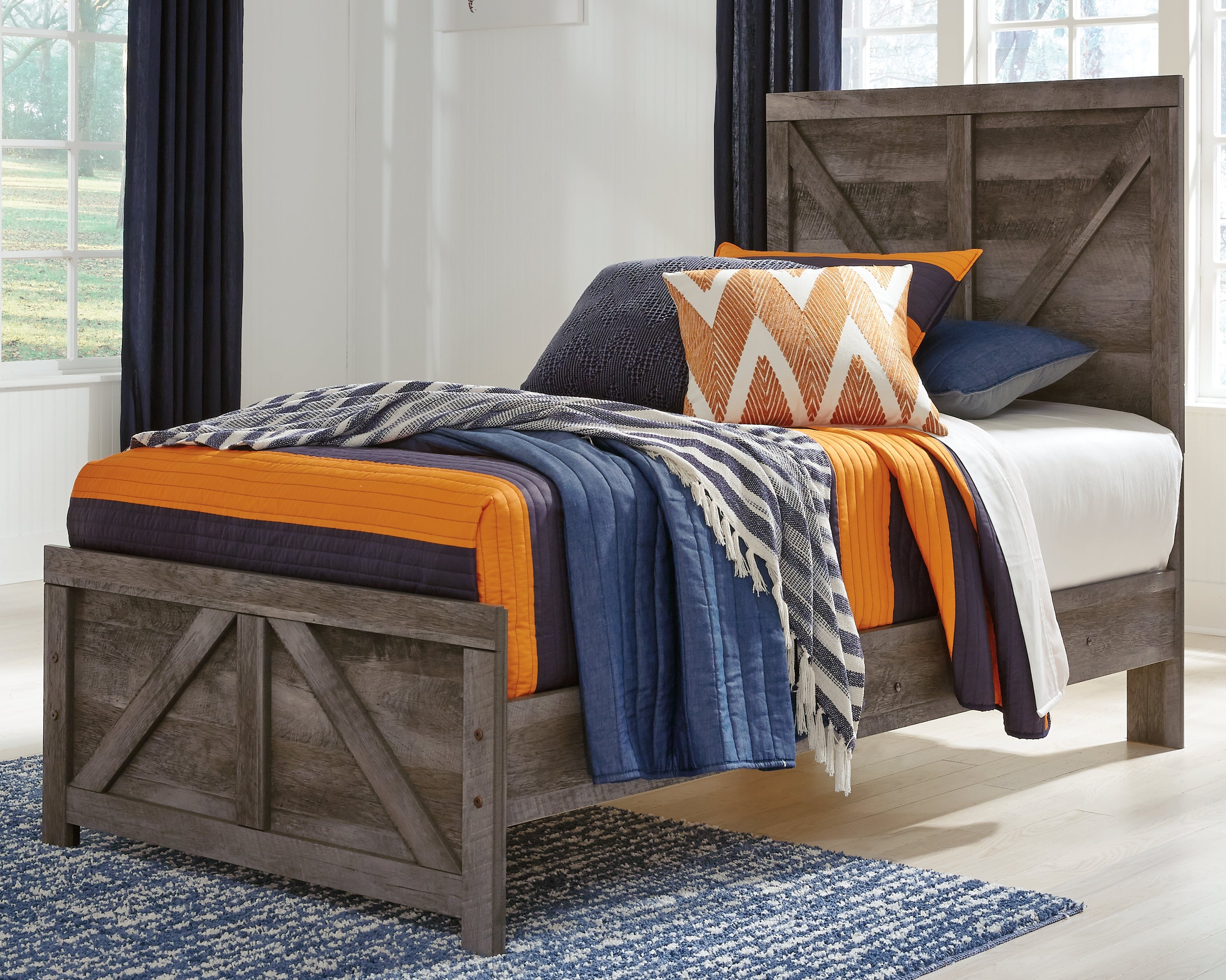 Elite Furniture Outlet - Ashley Furniture - Wynnlow Bedroom - Twin Crossbuck Panel Bed / Gray - B440B16