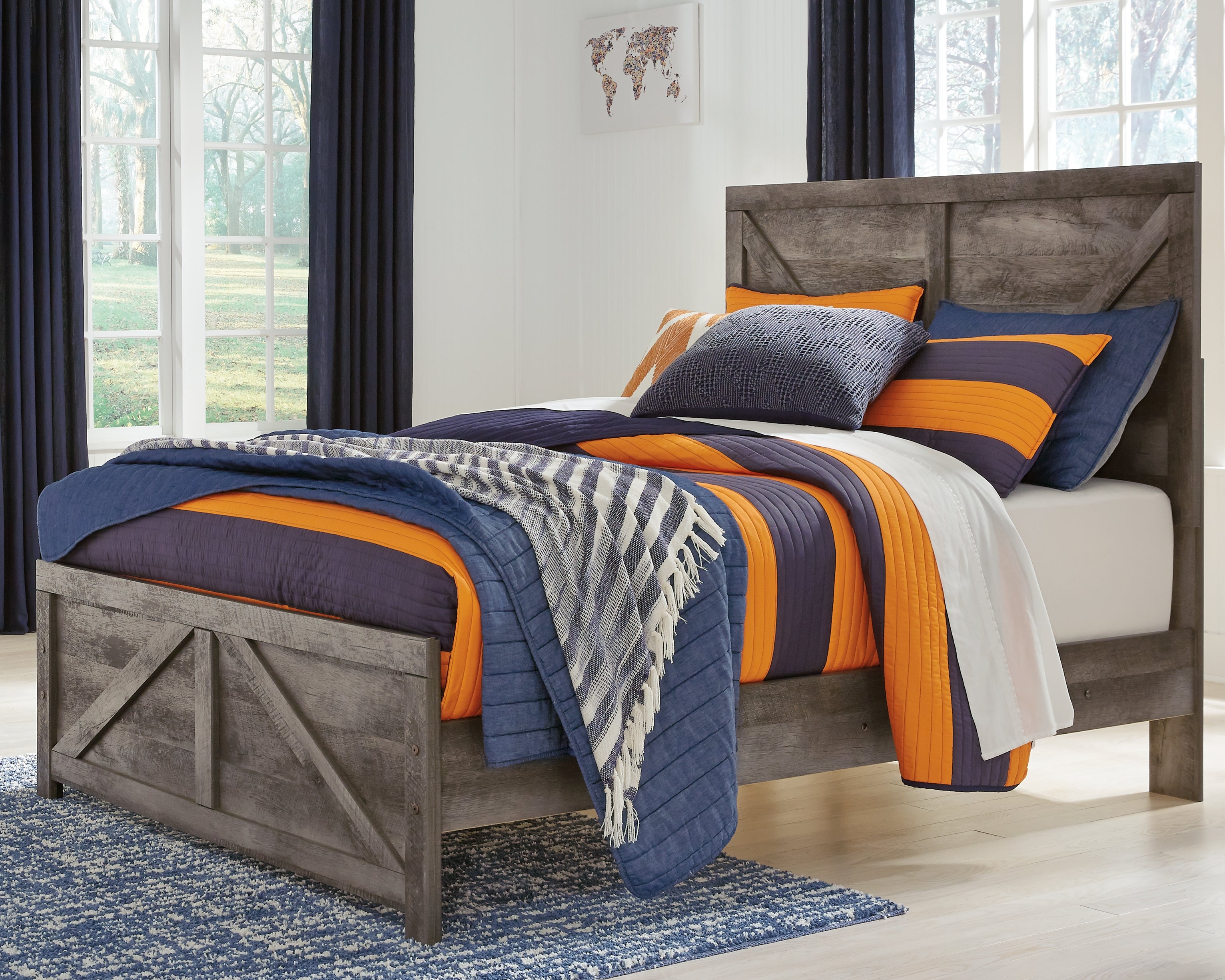 Elite Furniture Outlet - Ashley Furniture - Wynnlow Bedroom - Full Crossbuck Panel Bed / Gray - B440B17