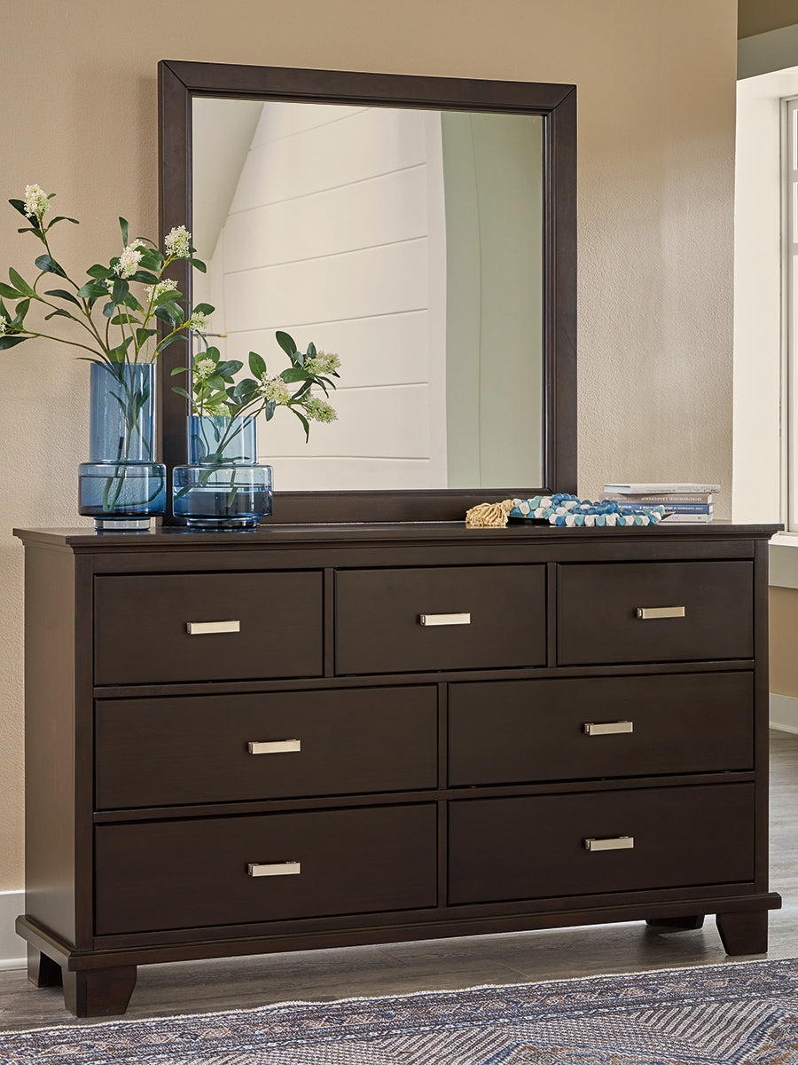 Elite Furniture Outlet - Ashley Furniture - Covetown Bedroom - Dresser and Mirror / Dark Brown - B441B1