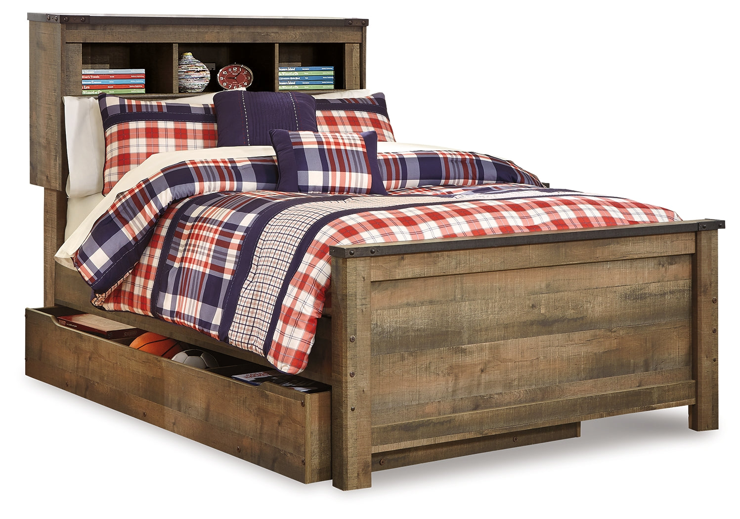 Elite Furniture Outlet - Ashley Furniture - Trinell Bedroom - Full Bookcase Bed with Storage / Brown - B446B91