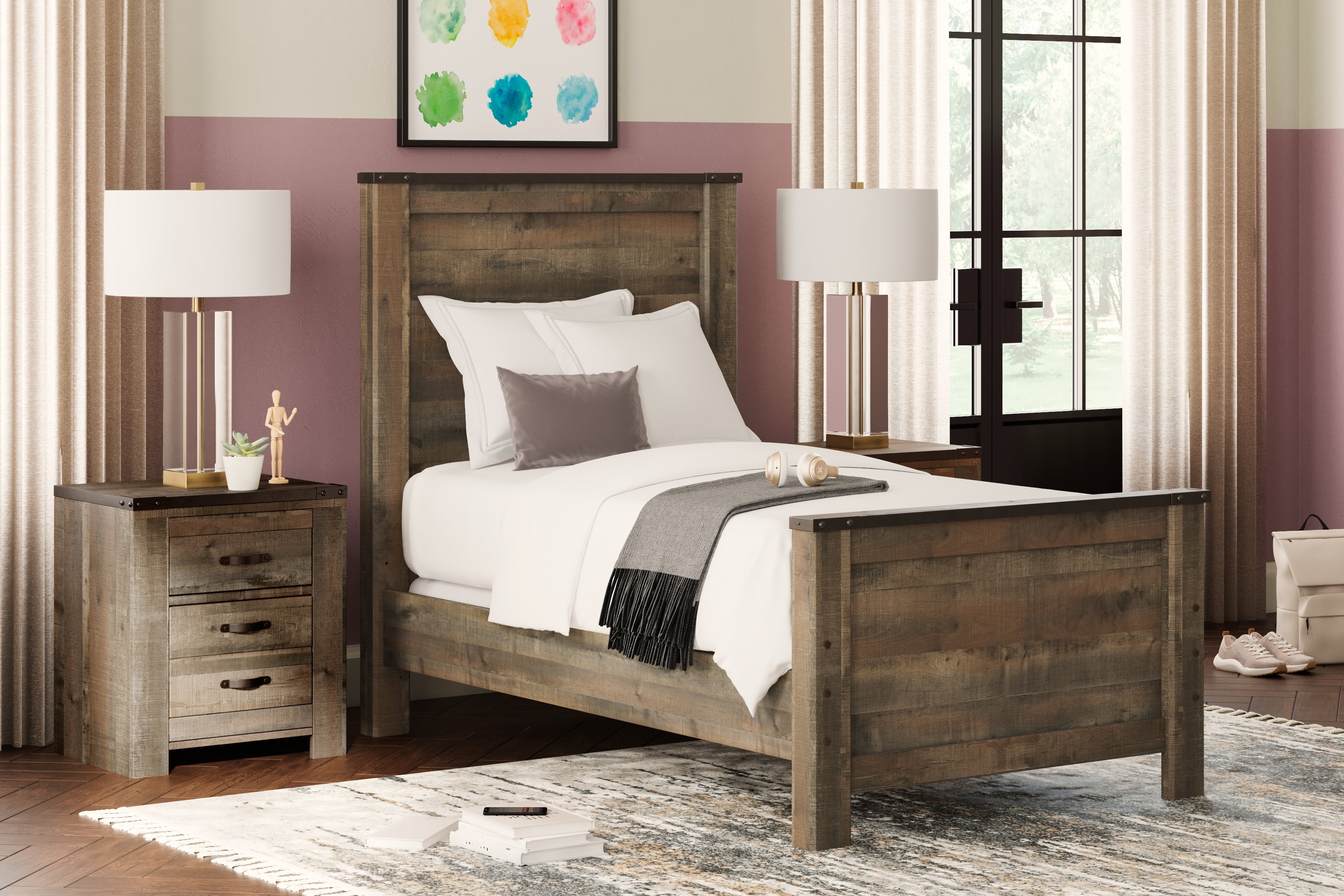 Elite Furniture Outlet - Ashley Furniture - Trinell Bedroom - Twin Panel Bed / Brown - B446B2