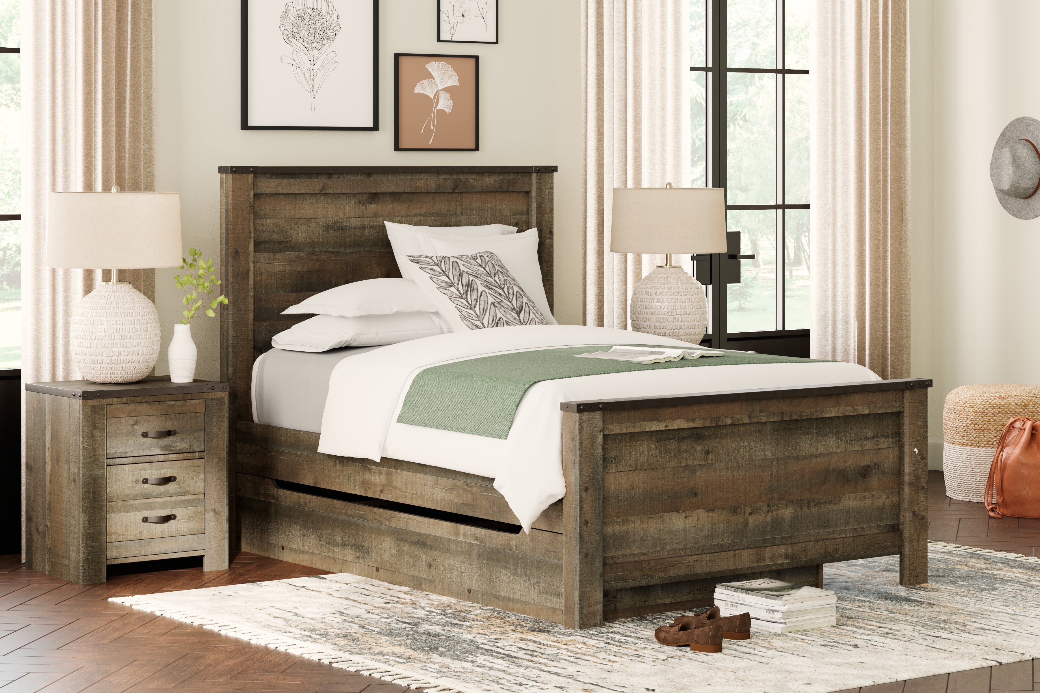 Elite Furniture Outlet - Ashley Furniture - Trinell Bedroom - Full Panel Bed with 1 Large Storage Drawer / Brown - B446B9