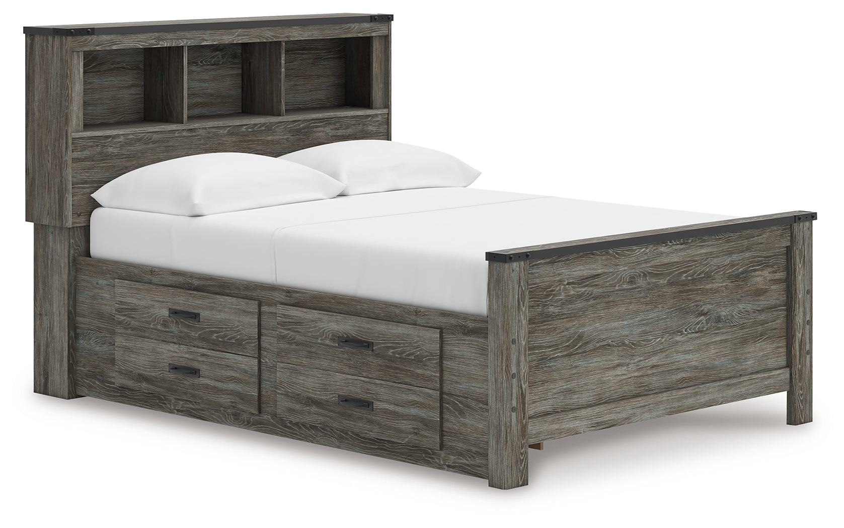 Elite Furniture Outlet - Ashley Furniture - Frandern Bedroom - Full Bookcase Panel Bed with Storage / Gray - B4480B9