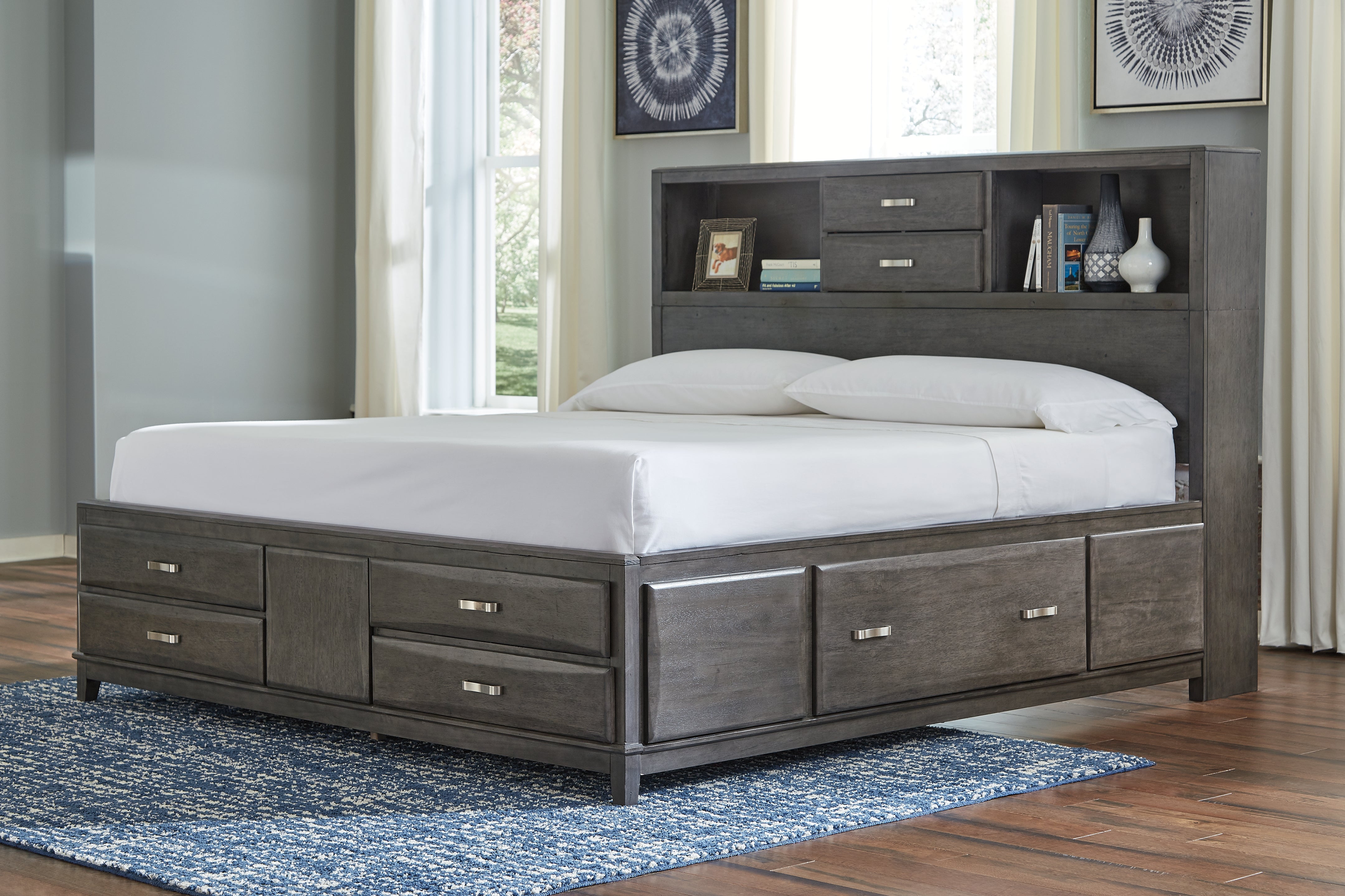 Elite Furniture Outlet - Ashley Furniture - Caitbrook Bedroom - California King Storage Bed with 8 Drawers / Gray - B476B7