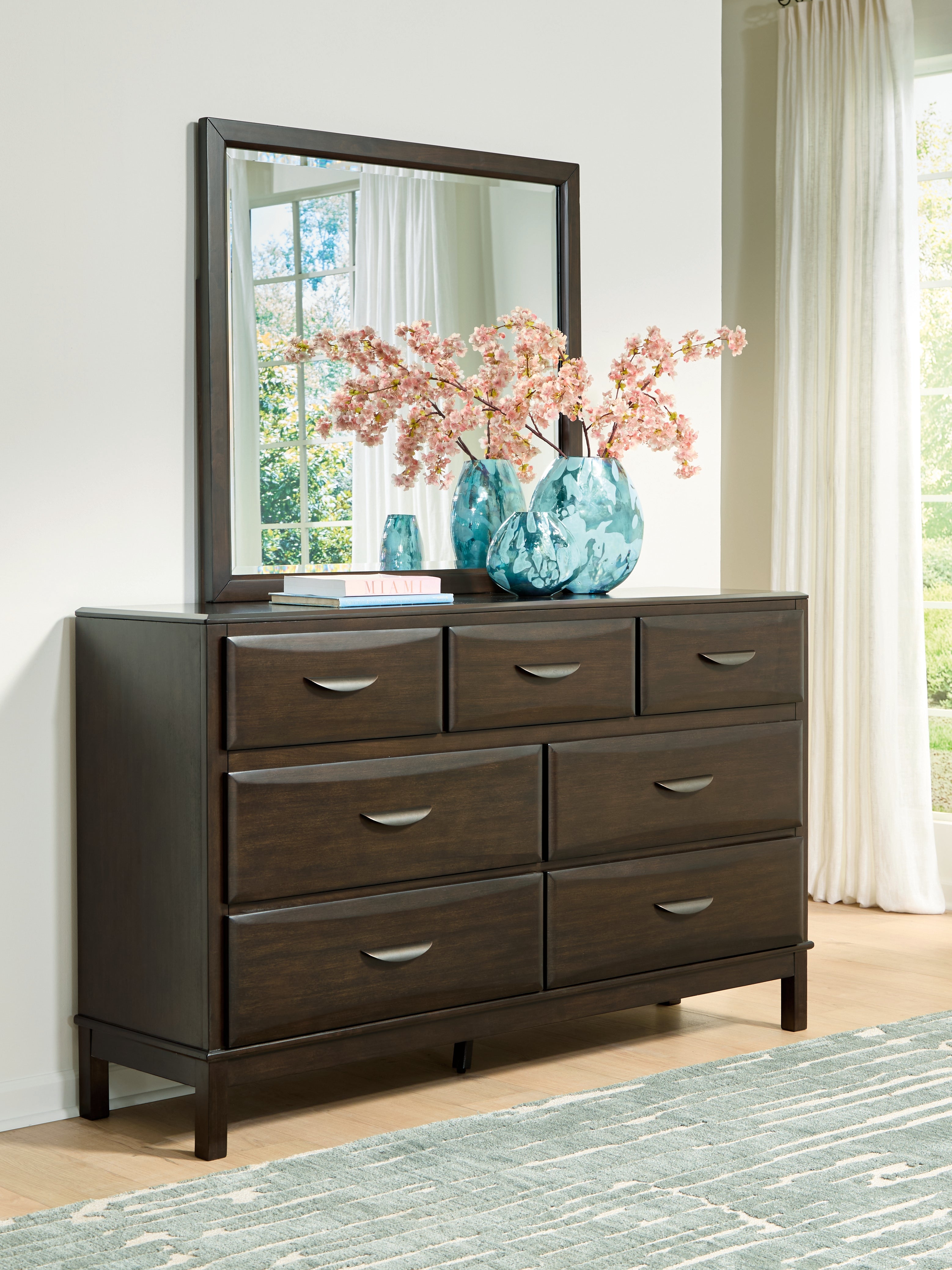 Elite Furniture Outlet - Ashley Furniture - Vanmore Bedroom - Dresser and Mirror / Dark Brown - B479B1