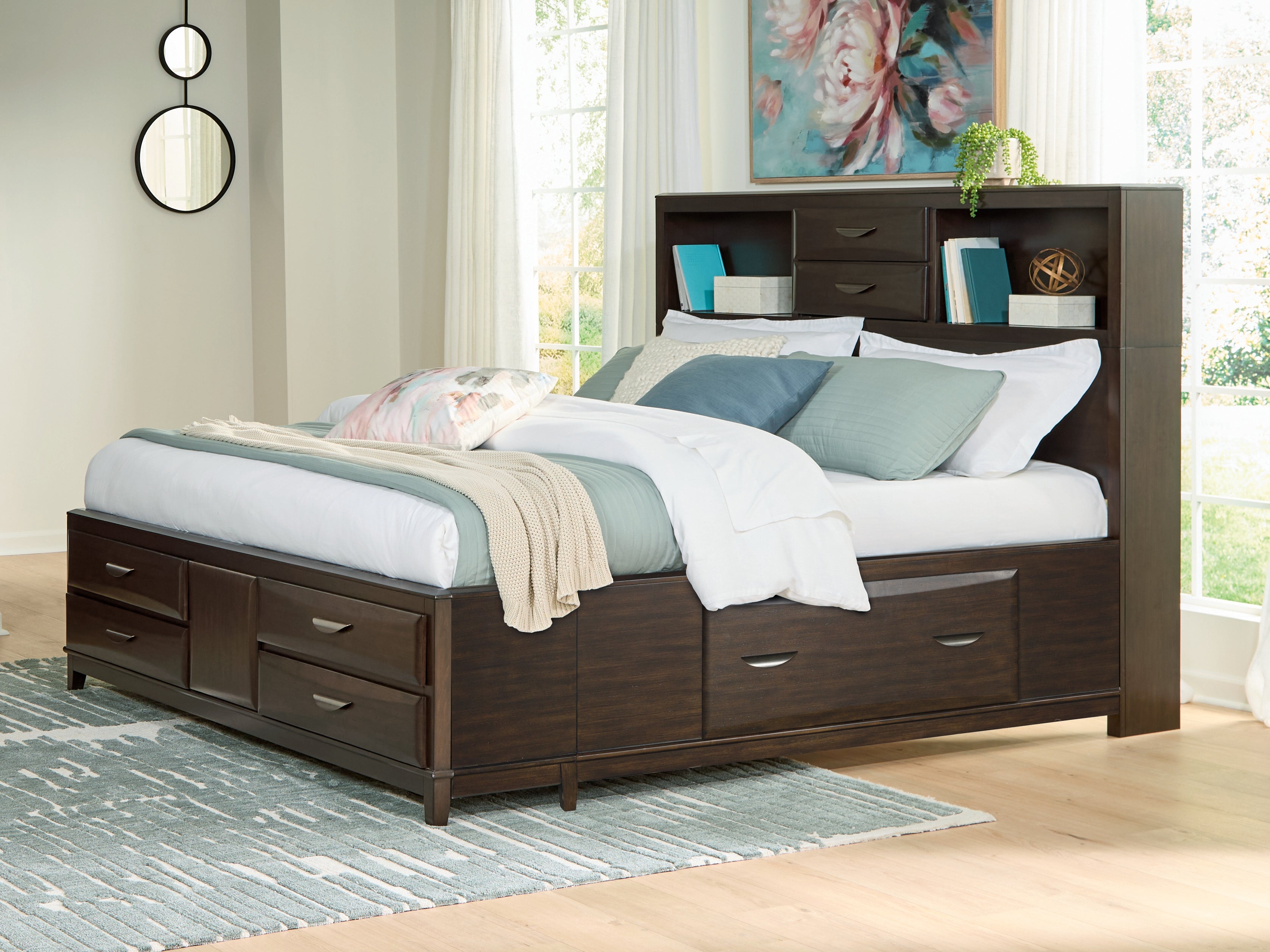 Elite Furniture Outlet - Ashley Furniture - Vanmore Bedroom - California King Storage Bed / Dark Brown - B479B7
