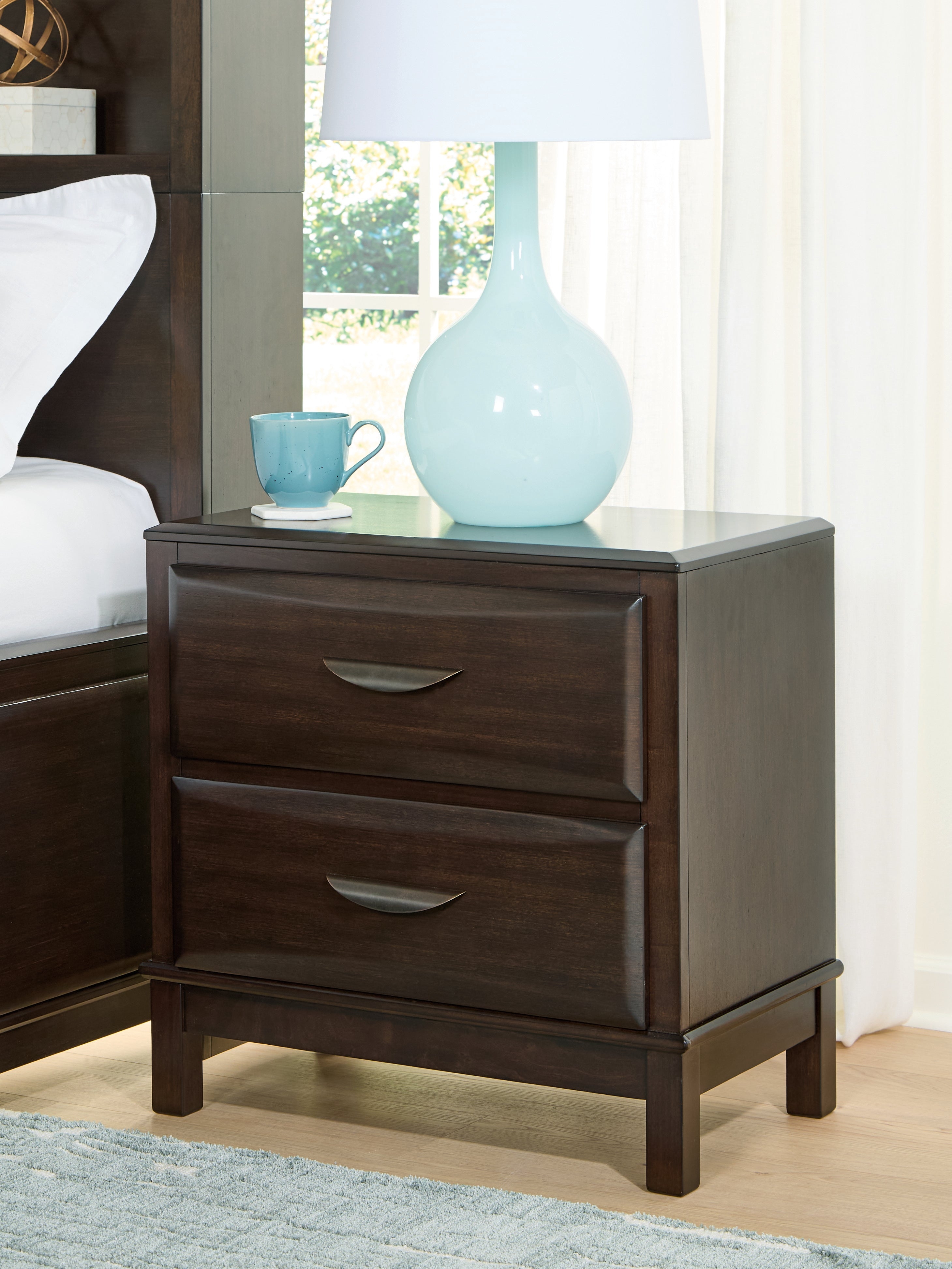 Elite Furniture Outlet - Ashley Furniture - Vanmore Bedroom - Two Drawer Night Stand / Dark Brown - B479-92