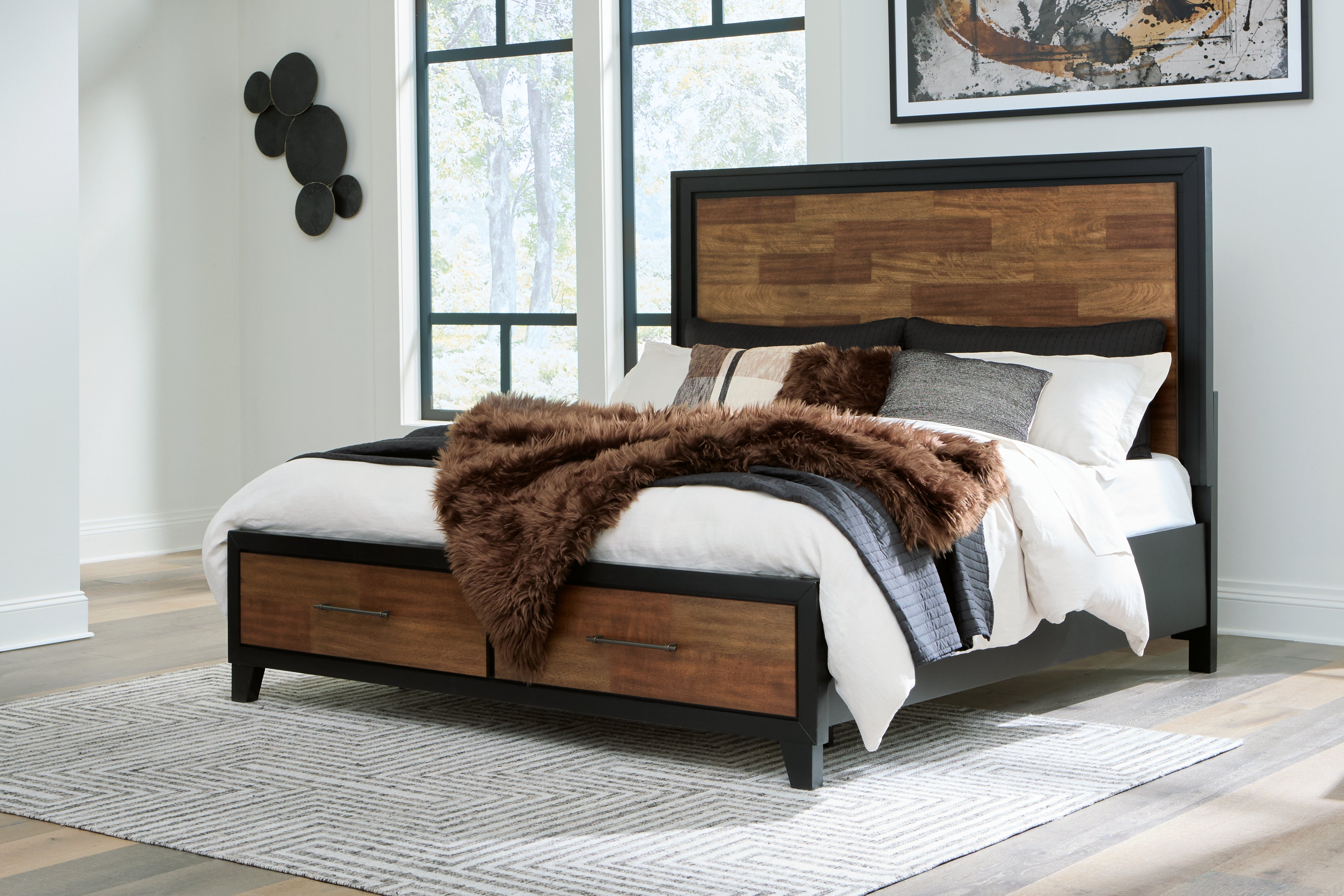 Elite Furniture Outlet - Ashley Furniture - Kraeburn Bedroom - Queen Panel Storage Bed / Brown/Black - B496B6