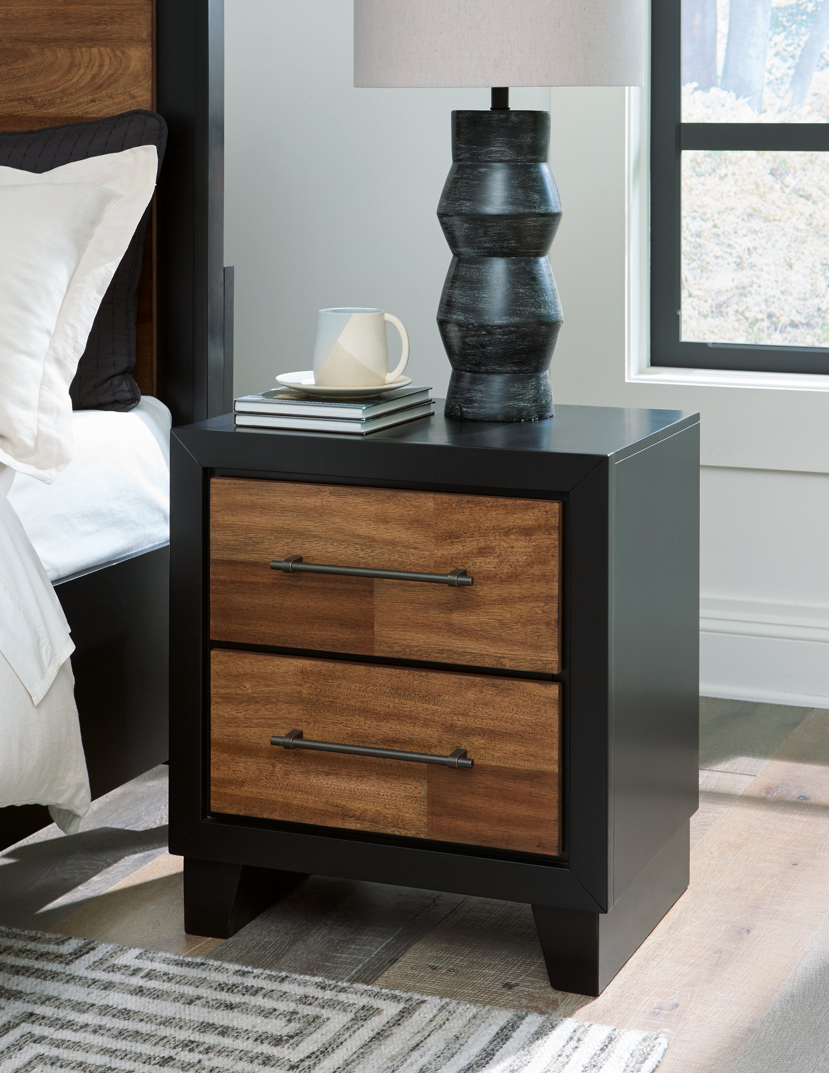 Elite Furniture Outlet - Ashley Furniture - Kraeburn Bedroom - Two Drawer Night Stand / Brown/Black - B496-92