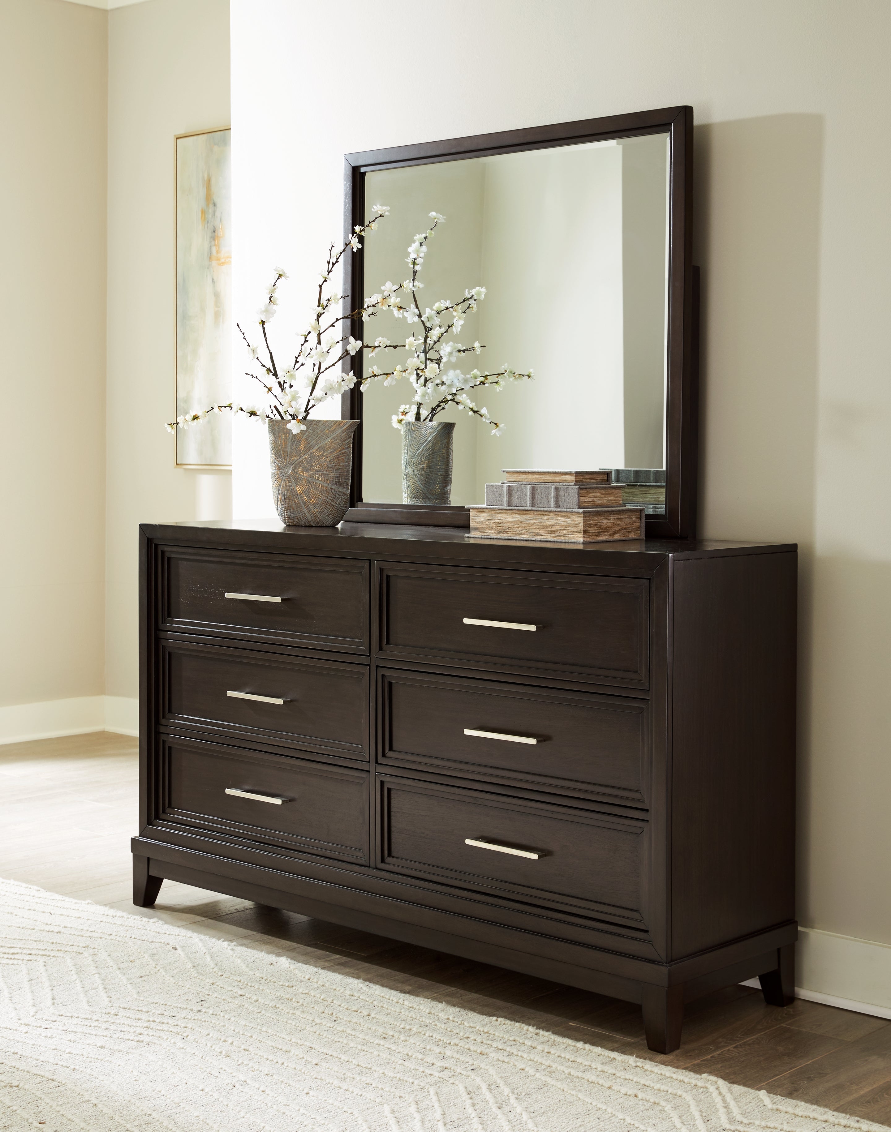 Elite Furniture Outlet - Ashley Furniture - Neymorton Bedroom - Dresser and Mirror / Dark Grayish Brown - B618B1