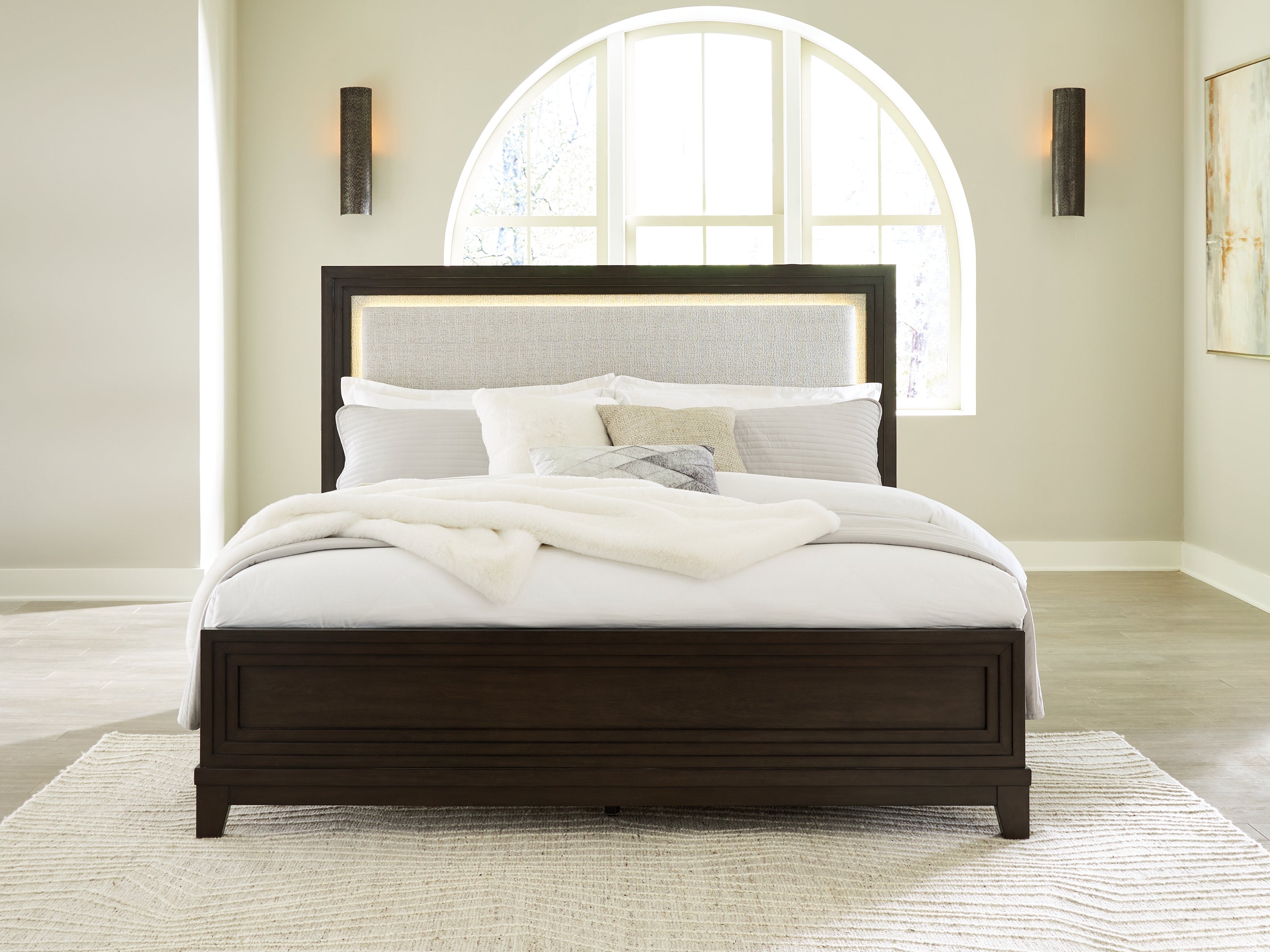 Elite Furniture Outlet - Ashley Furniture - Neymorton Bedroom - California King Upholstered Panel Bed / Dark Grayish Brown - B618B5