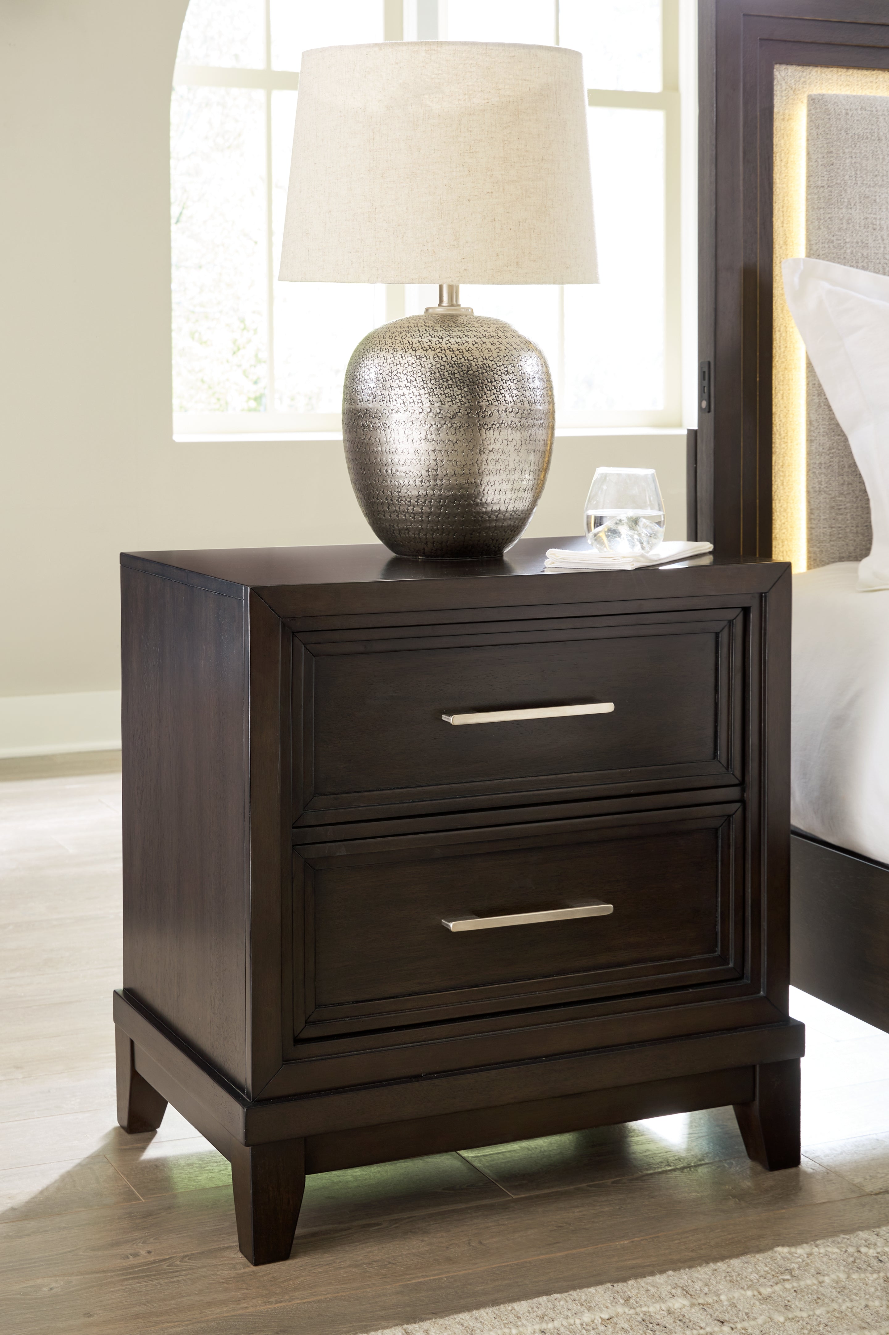 Elite Furniture Outlet - Ashley Furniture - Neymorton Bedroom - California King Upholstered Panel Bed / Dark Grayish Brown - B618B5
