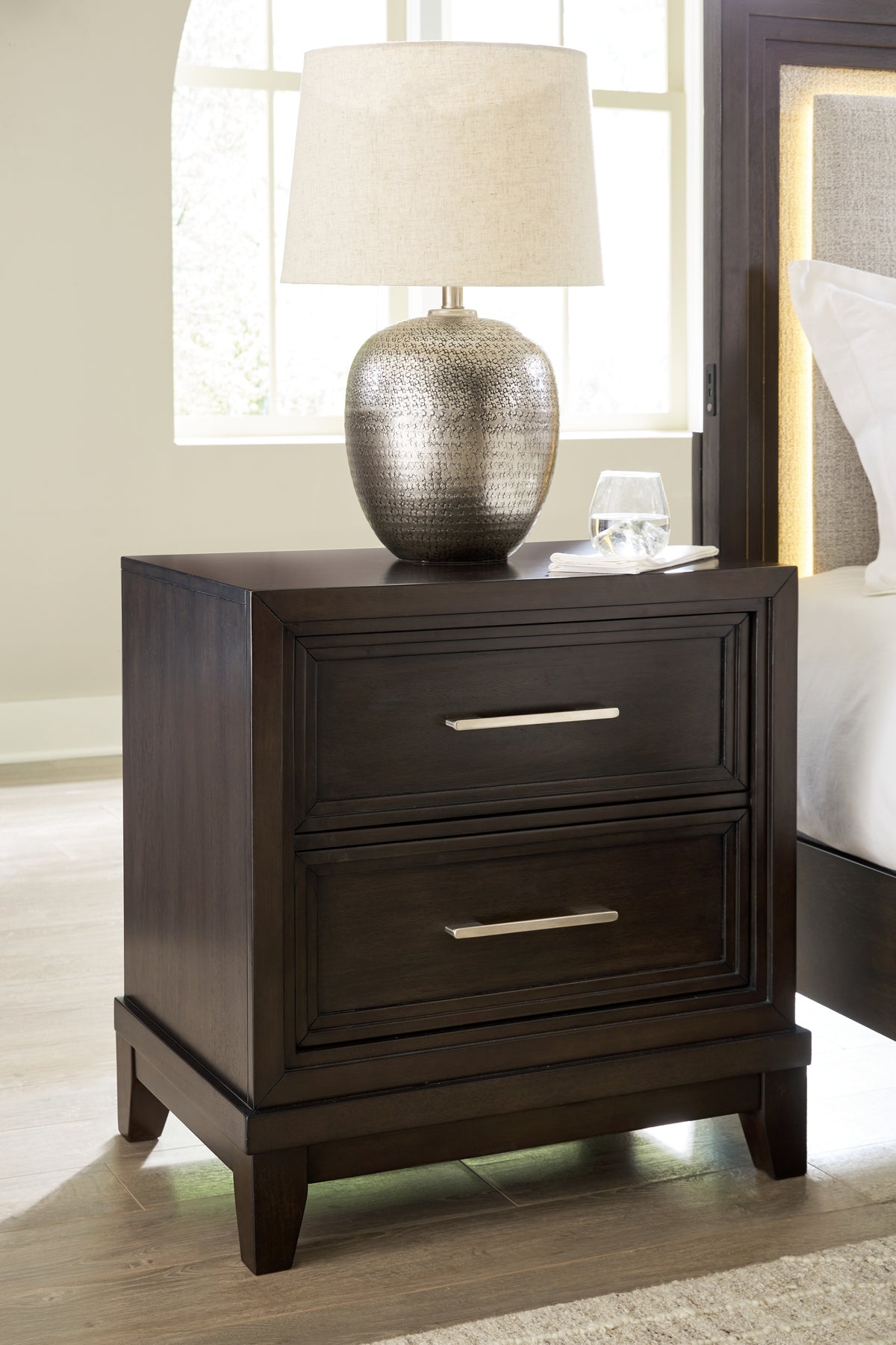 Elite Furniture Outlet - Ashley Furniture - Neymorton Bedroom - California King Upholstered Panel Bed / Dark Grayish Brown - B618B5