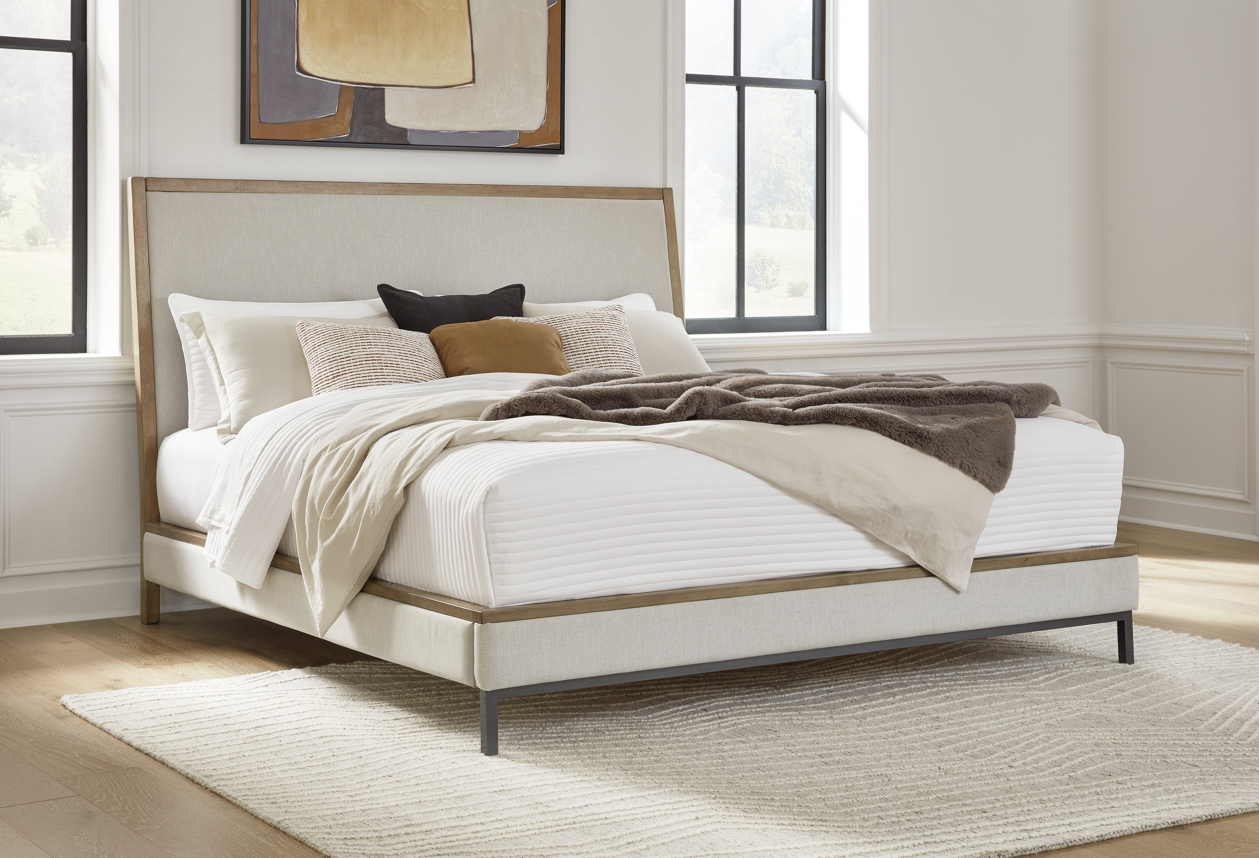Elite Furniture Outlet - Ashley Furniture - Tomtyn Bedroom - King Upholstered Bed / Light Brown - B622B4