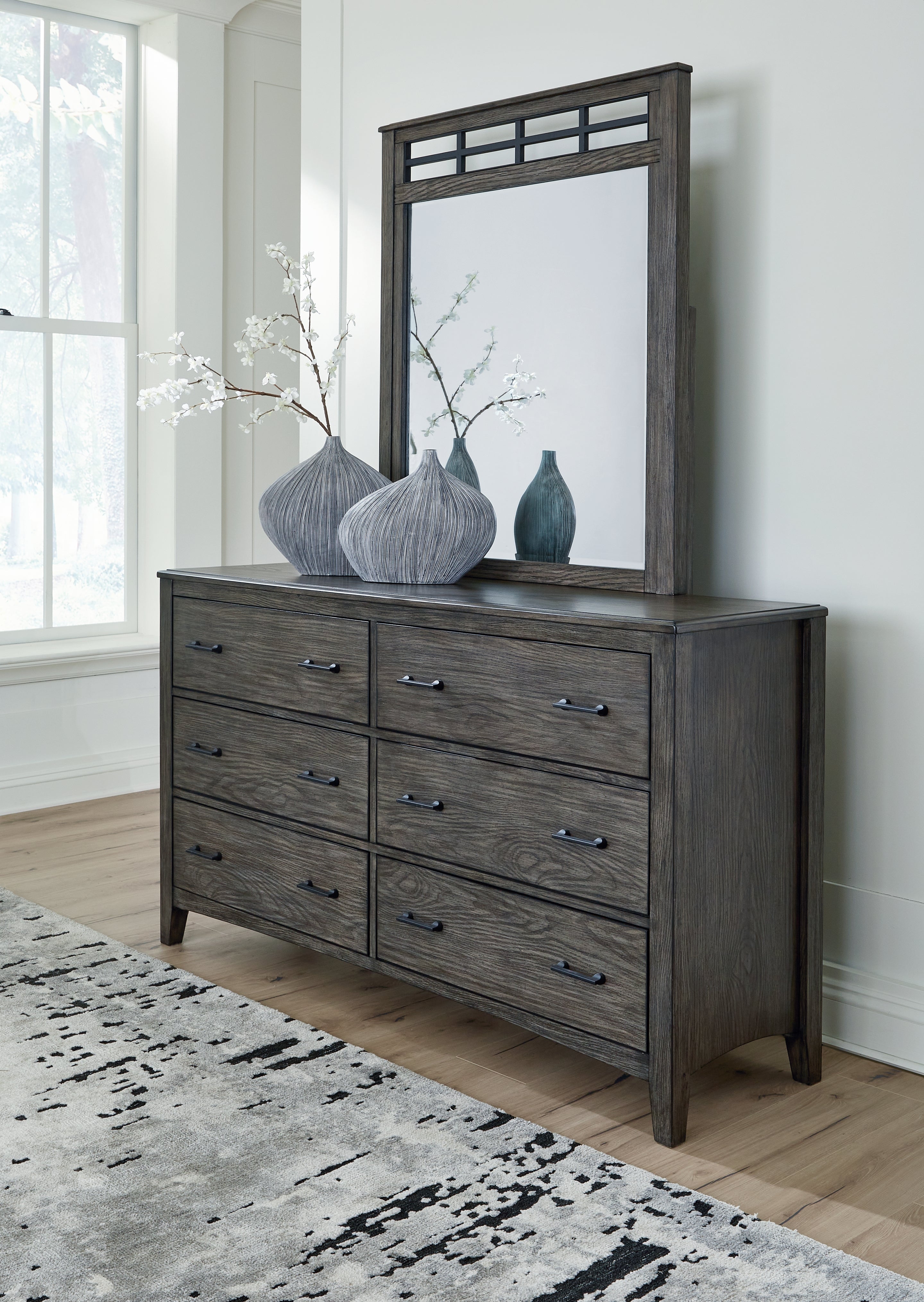 Elite Furniture Outlet - Ashley Furniture - Montillan Bedroom - Dresser and Mirror / Grayish Brown - B651B1