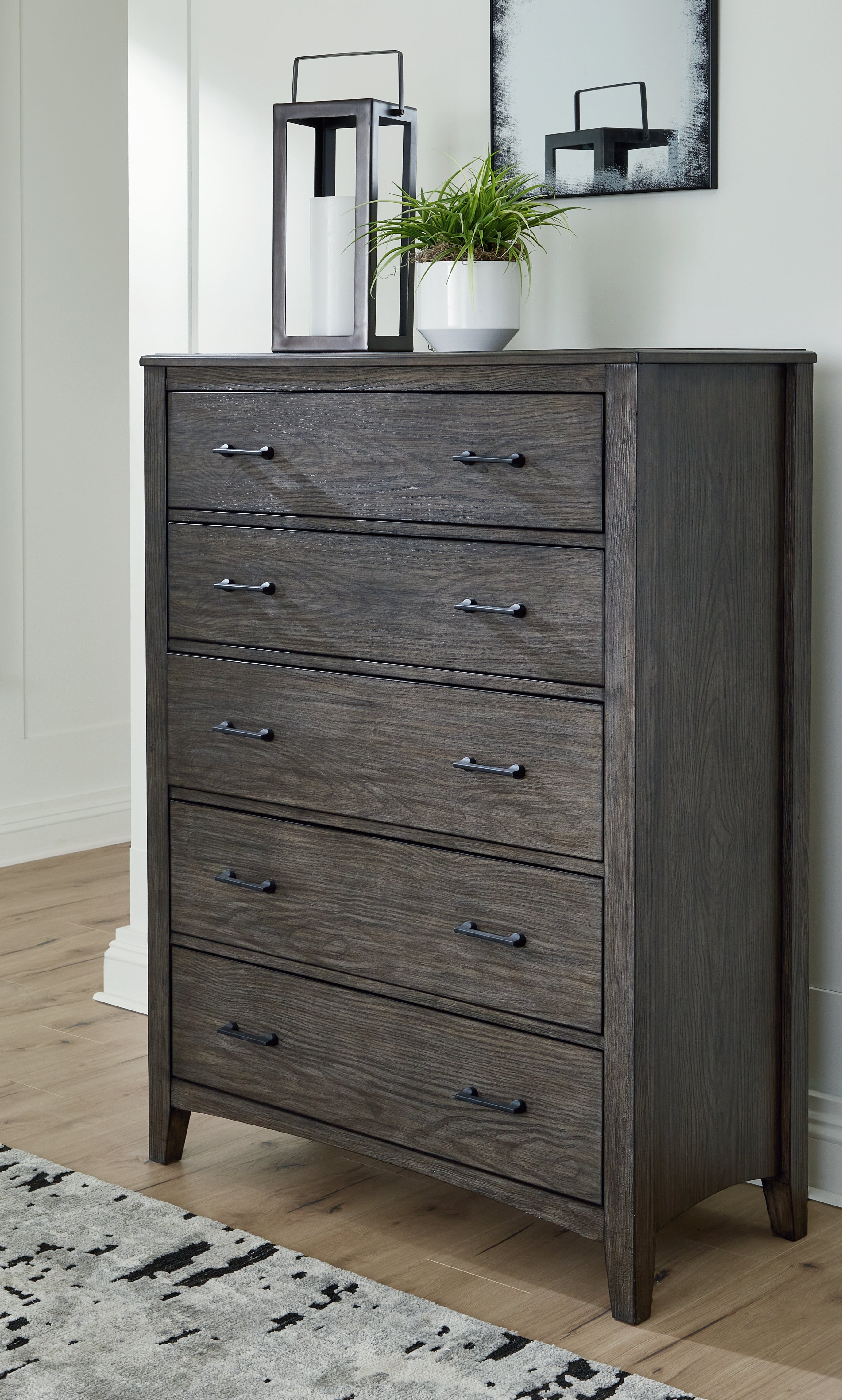 Elite Furniture Outlet - Ashley Furniture - Montillan Bedroom - Five Drawer Chest / Grayish Brown - B651-46