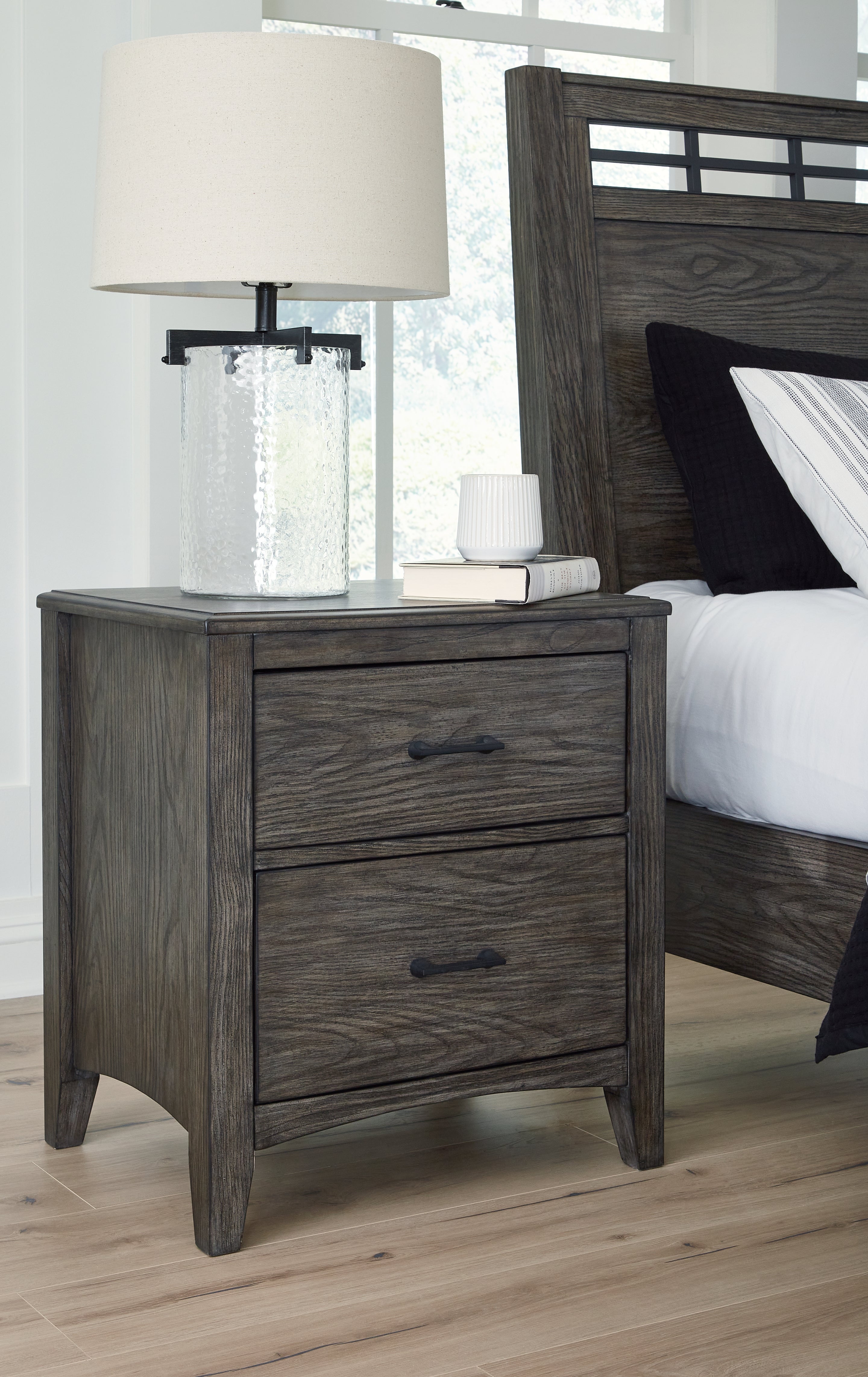 Elite Furniture Outlet - Ashley Furniture - Montillan Bedroom - Two Drawer Night Stand / Grayish Brown - B651-92