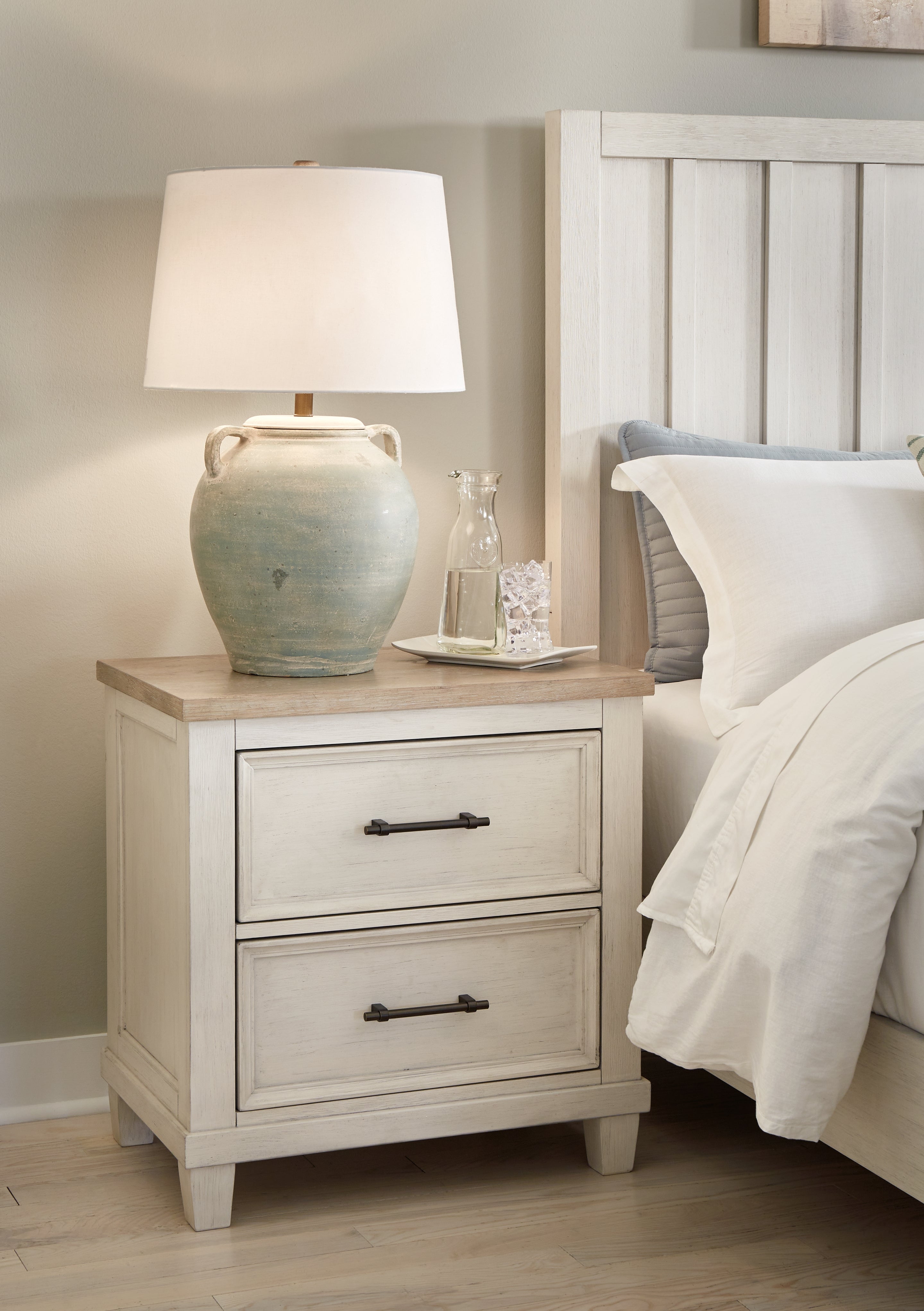Elite Furniture Outlet - Ashley Furniture - Shaybrock Bedroom - Two Drawer Night Stand / Antique White/Brown - B683-92