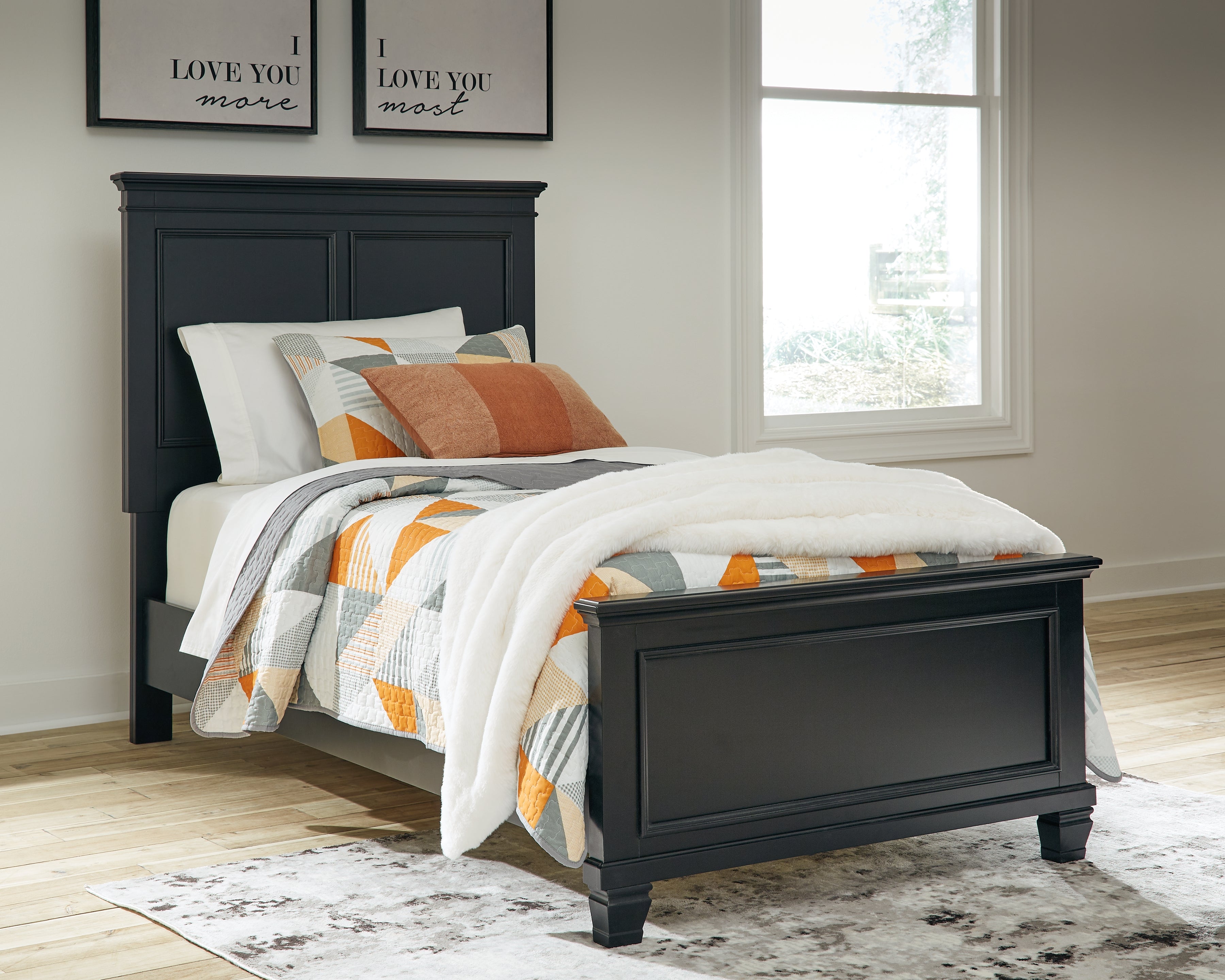 Elite Furniture Outlet - Ashley Furniture - Lanolee Bedroom - Twin Panel Bed / Black - B687B2