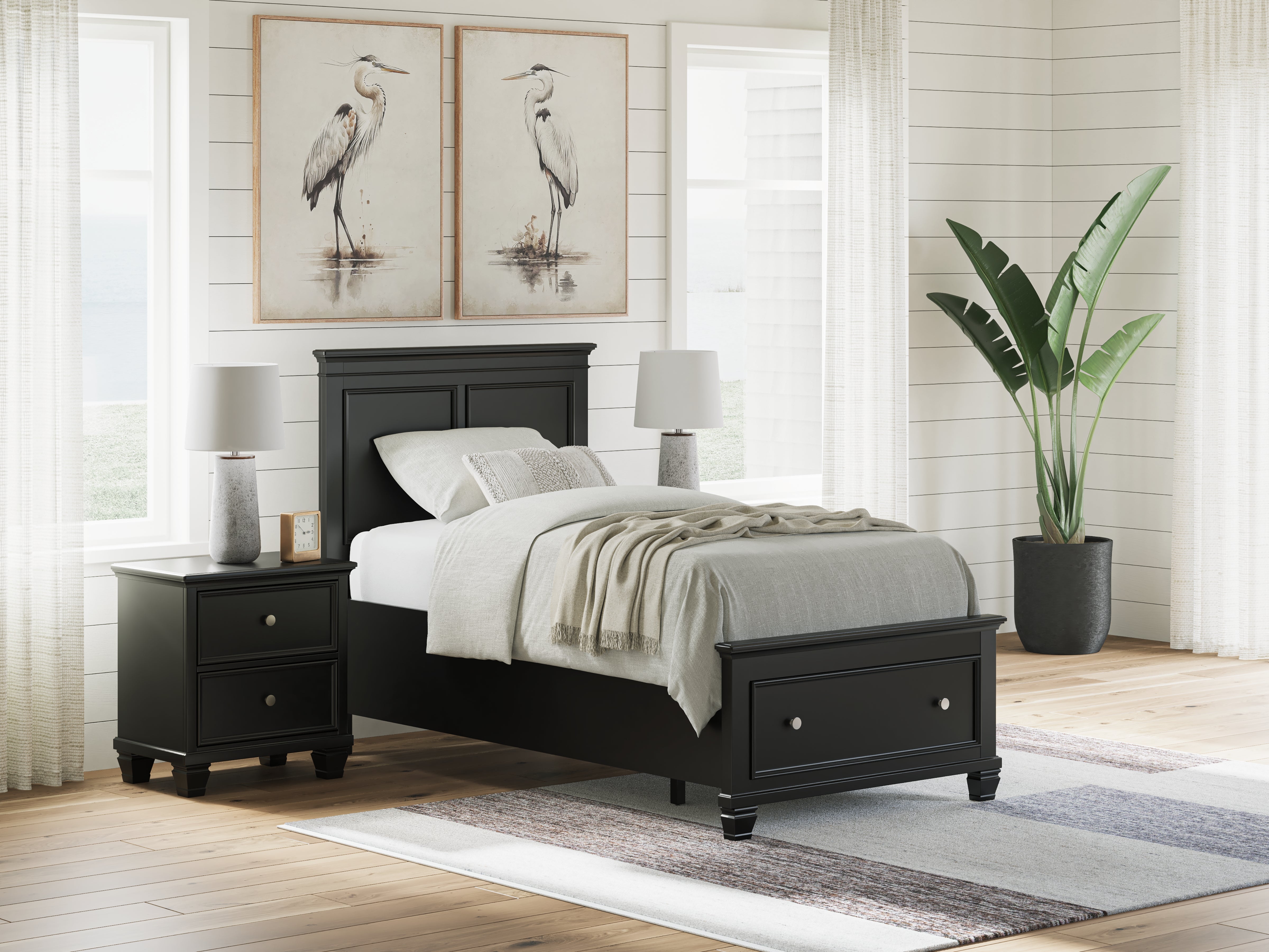 Elite Furniture Outlet - Ashley Furniture - Lanolee Bedroom - Twin Panel Storage Bed / Black - B687B21