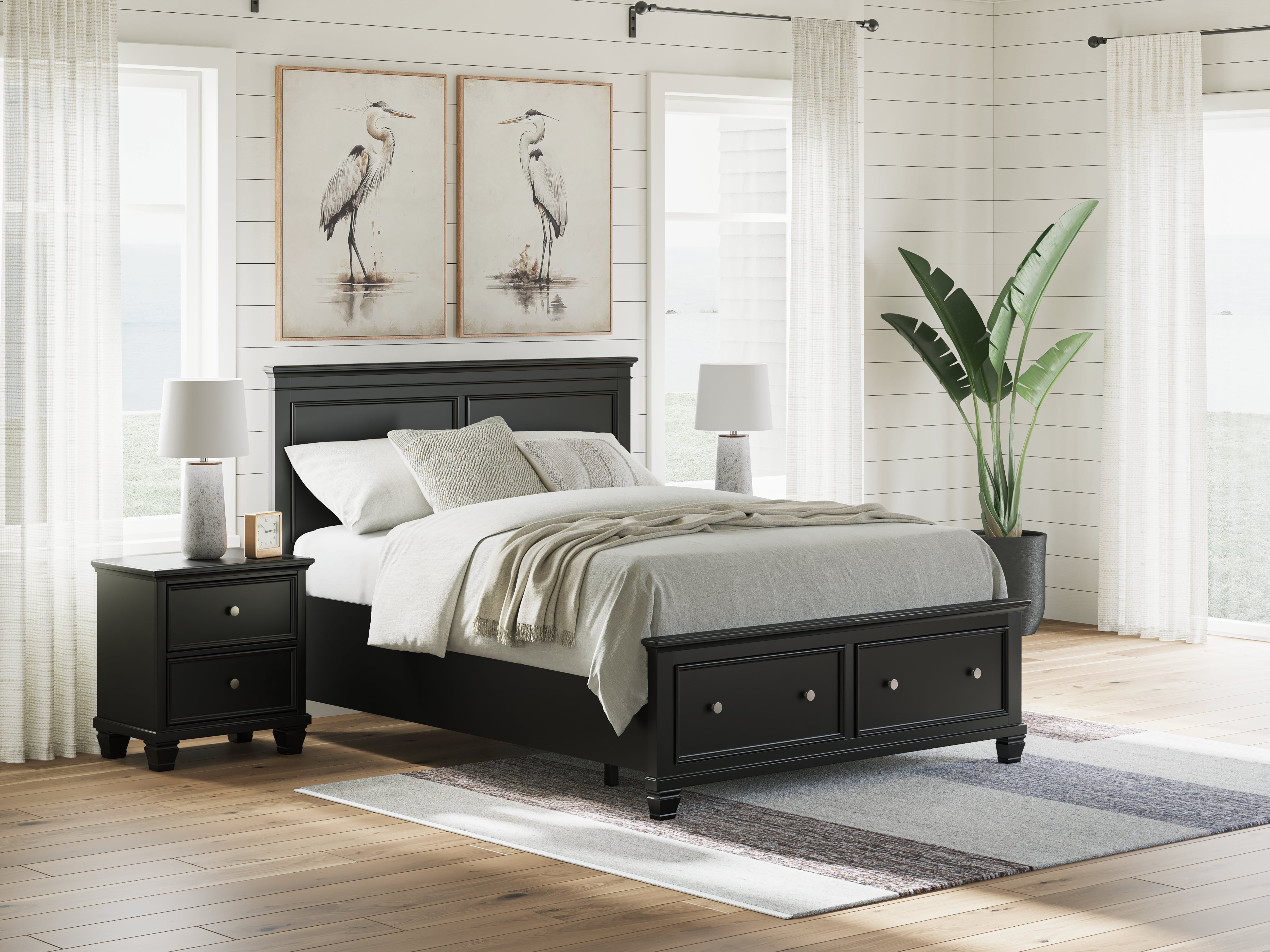 Elite Furniture Outlet - Ashley Furniture - Lanolee Bedroom - Queen Panel Storage Bed / Black - B687B17
