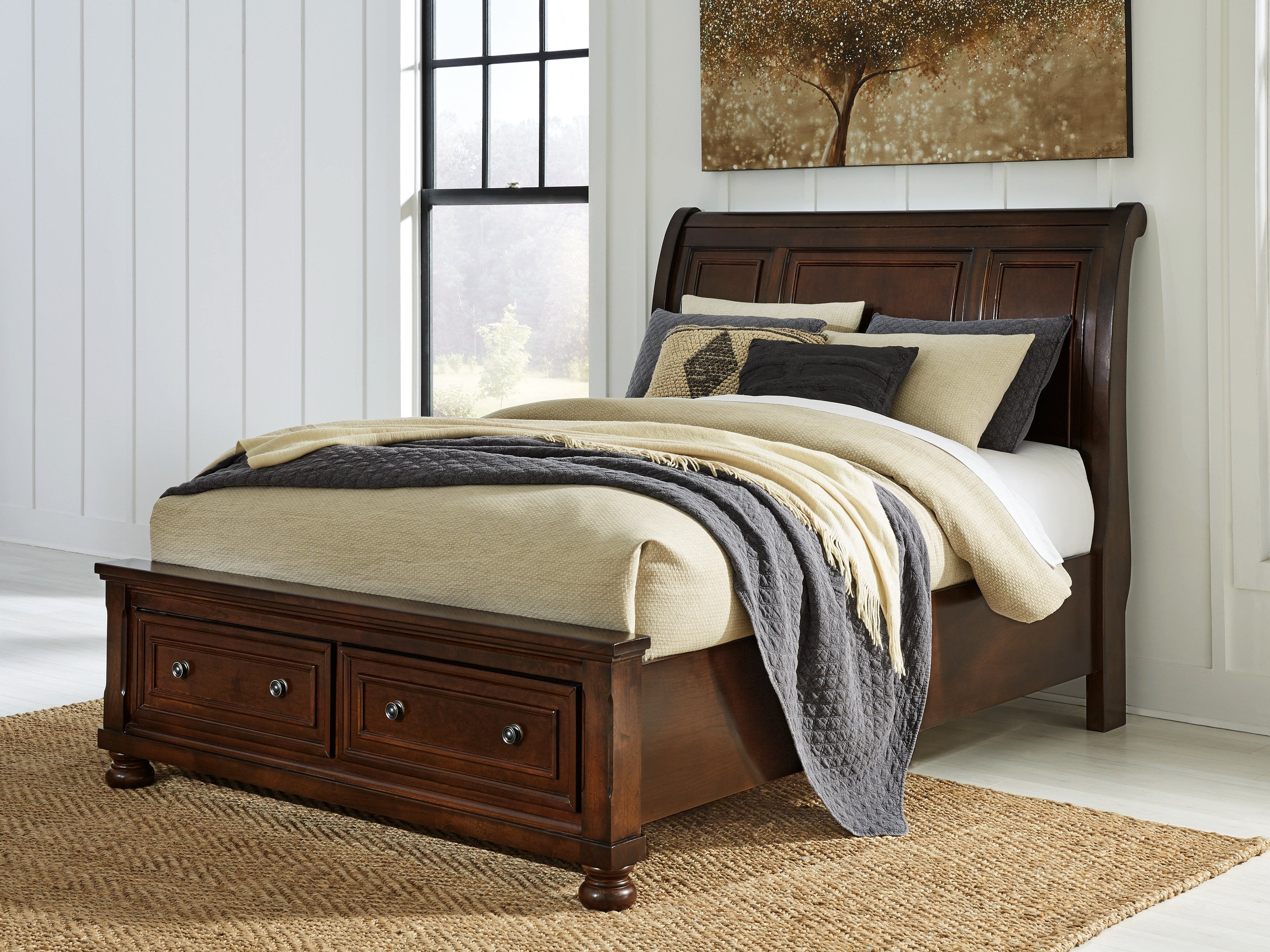 Elite Furniture Outlet - Ashley Furniture - Porter Bedroom - Queen Sleigh Storage Bed / Rustic Brown - B697B43
