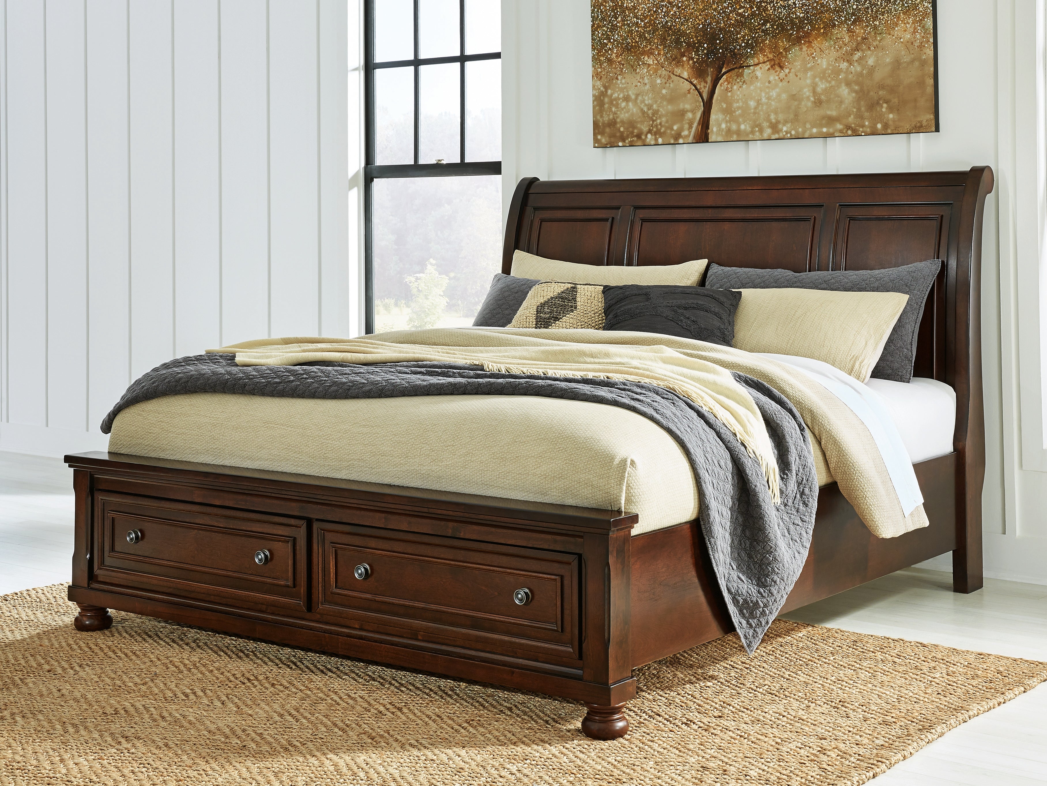 Elite Furniture Outlet - Ashley Furniture - Porter Bedroom - King Sleigh Storage Bed / Rustic Brown - B697B45