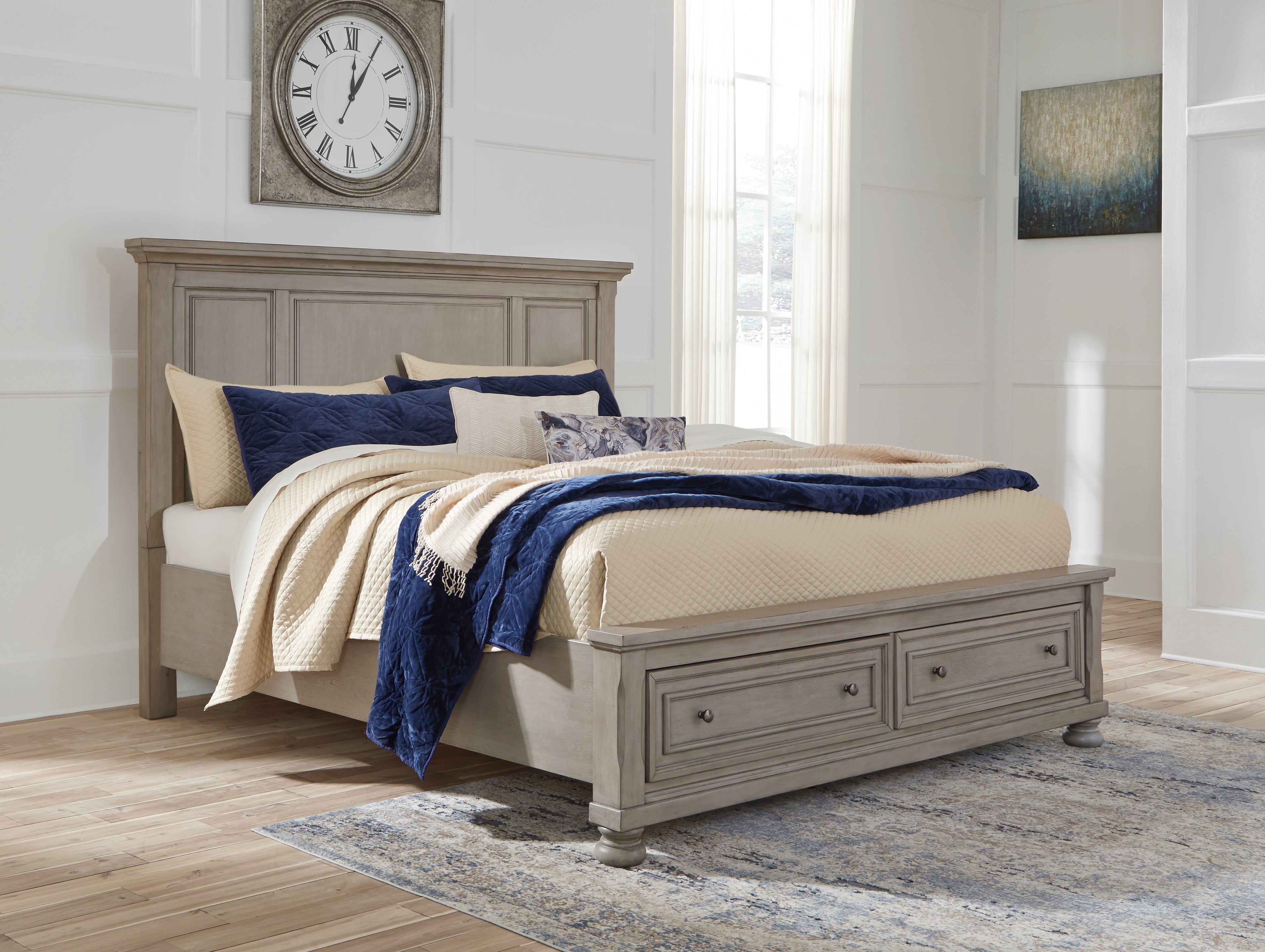 Elite Furniture Outlet - Ashley Furniture - Lettner Bedroom - King Panel Storage Bed / Light Gray - B733B33