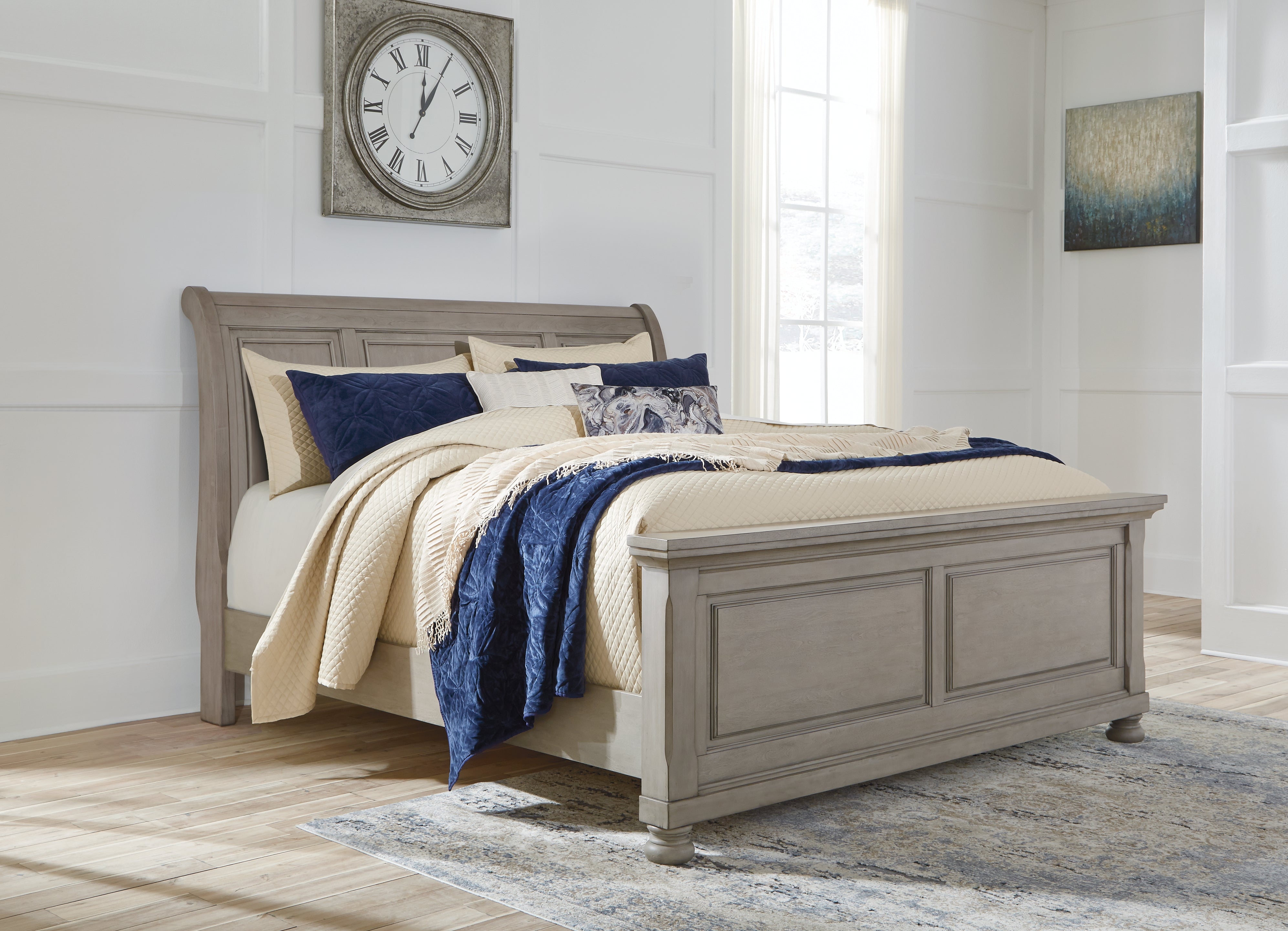 Elite Furniture Outlet - Ashley Furniture - Lettner Bedroom - King Sleigh Bed / Light Gray - B733B34