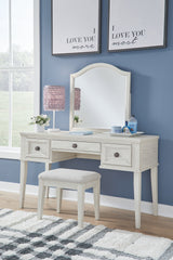 Elite Furniture Outlet - Ashley Furniture - Robbinsdale Mirrored Vanity with Bench - Mirrored Vanity with Bench / Antique White - B742B11