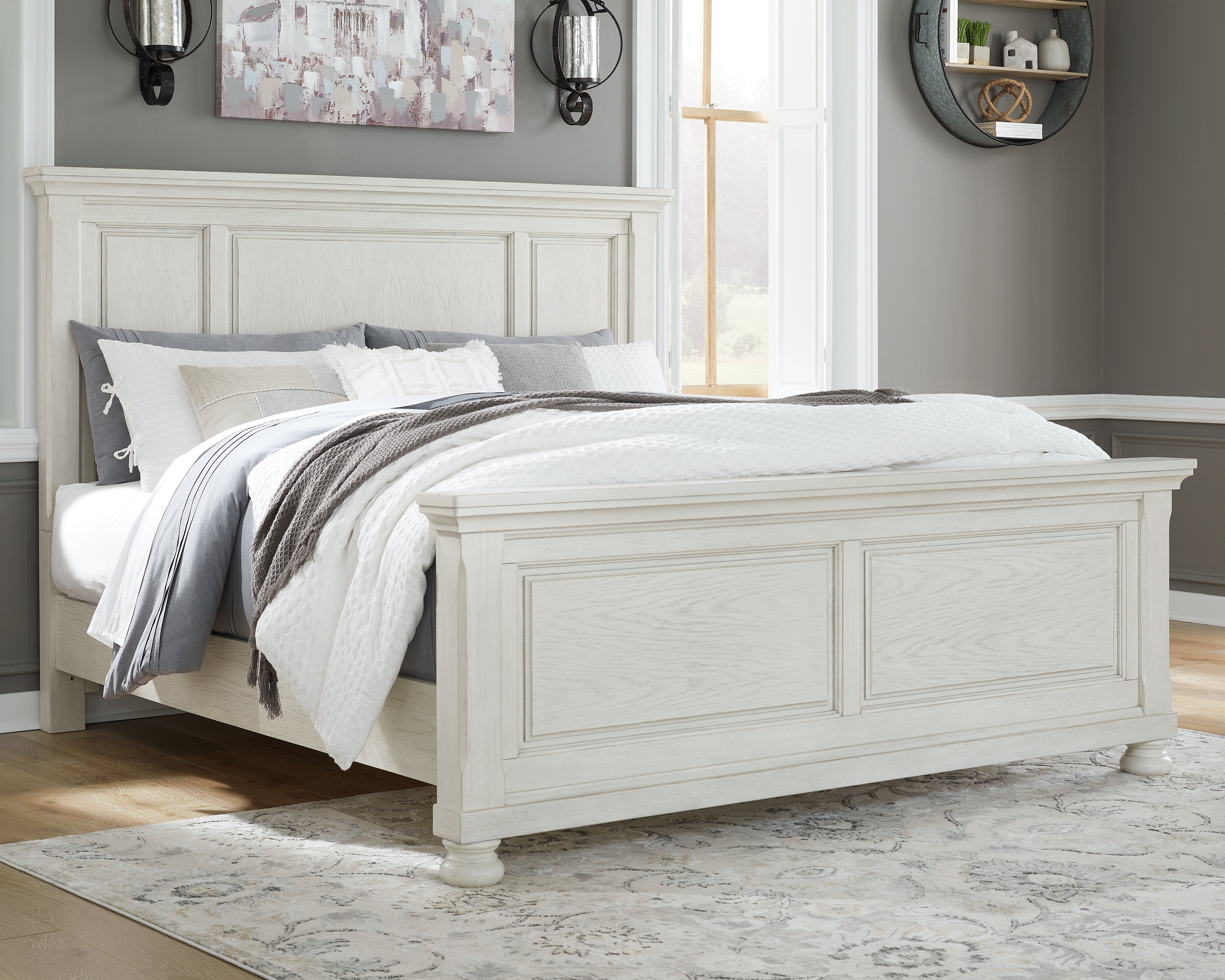 Elite Furniture Outlet - Ashley Furniture - Robbinsdale Bedroom - King Panel Bed / Antique White - B742B6