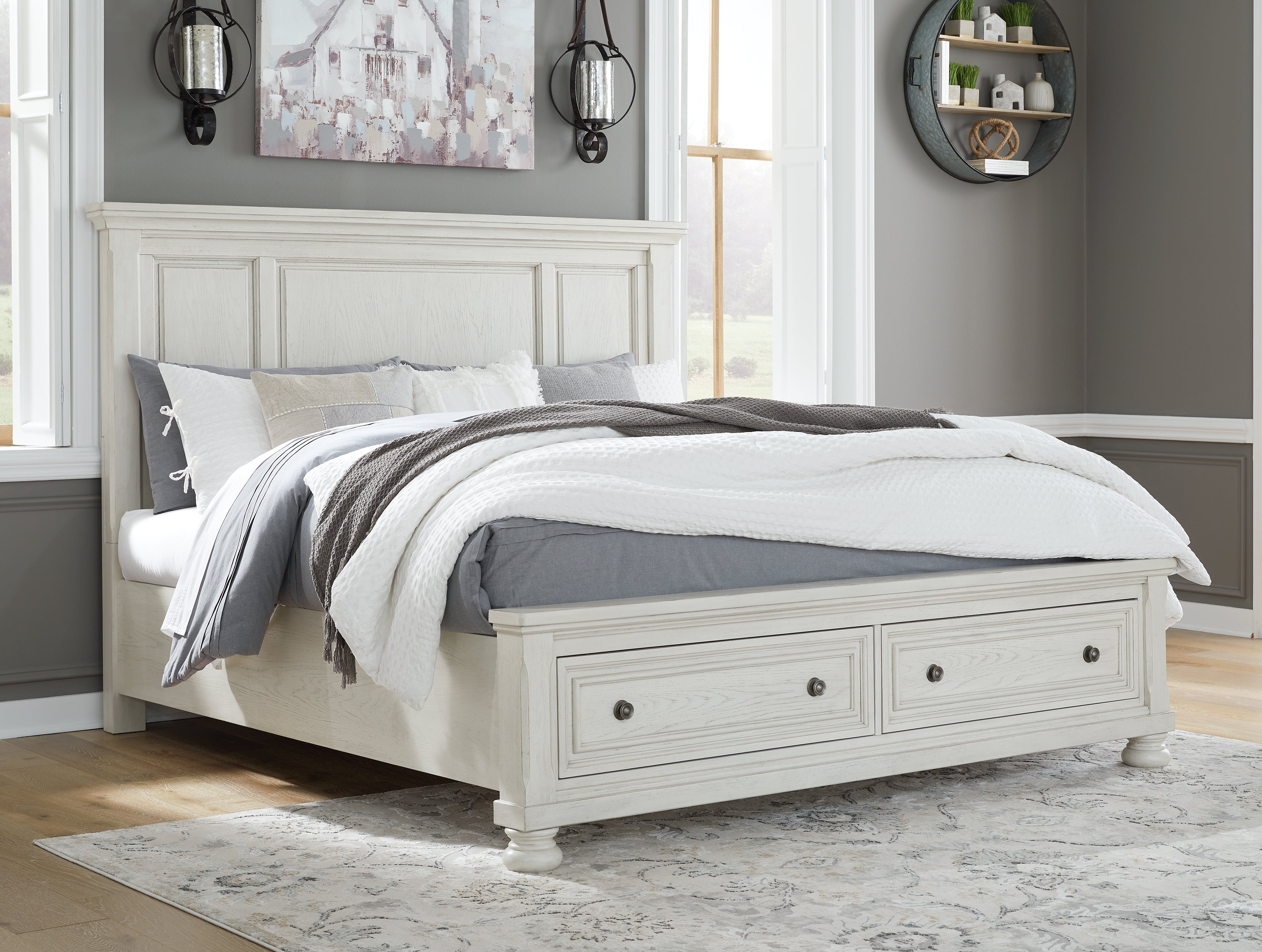 Elite Furniture Outlet - Ashley Furniture - Robbinsdale Bedroom - Queen Panel Storage Bed / Antique White - B742B24