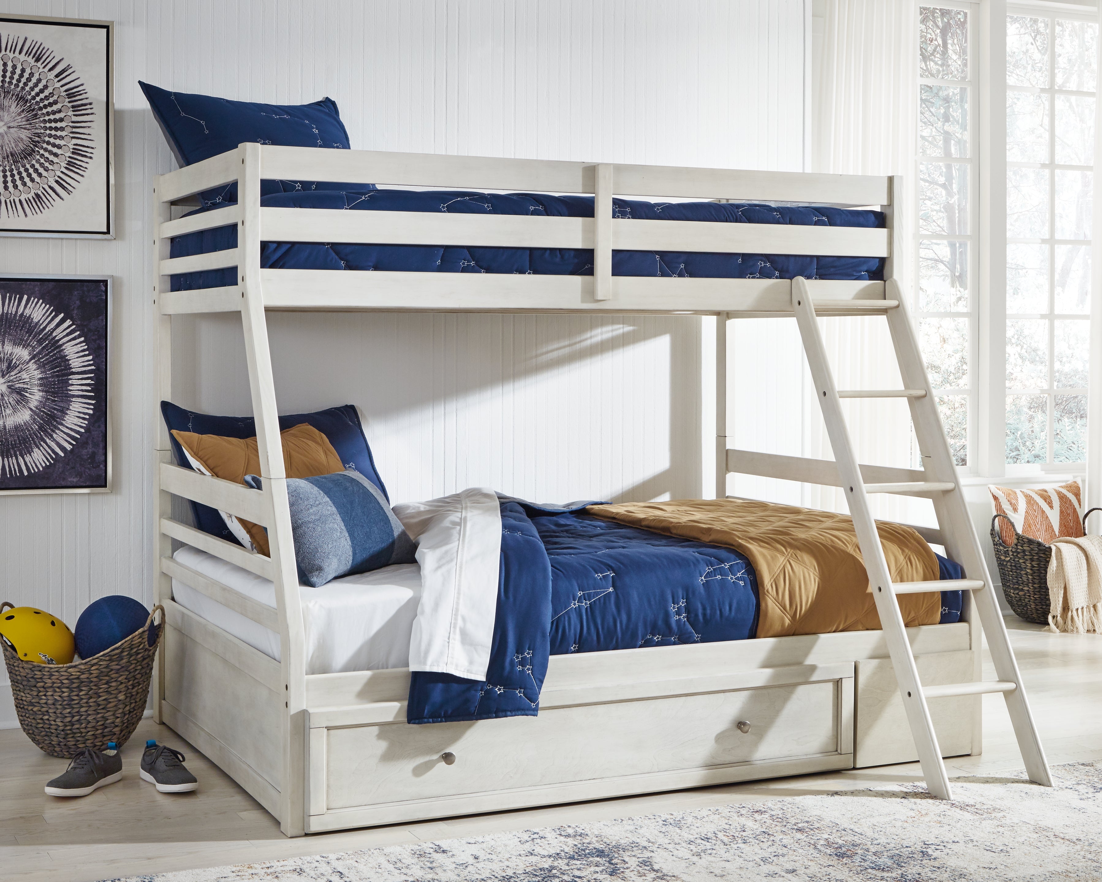 Elite Furniture Outlet - Ashley Furniture - Robbinsdale Bedroom - Twin over Full Bunk Bed with Storage / Antique White - B742B16