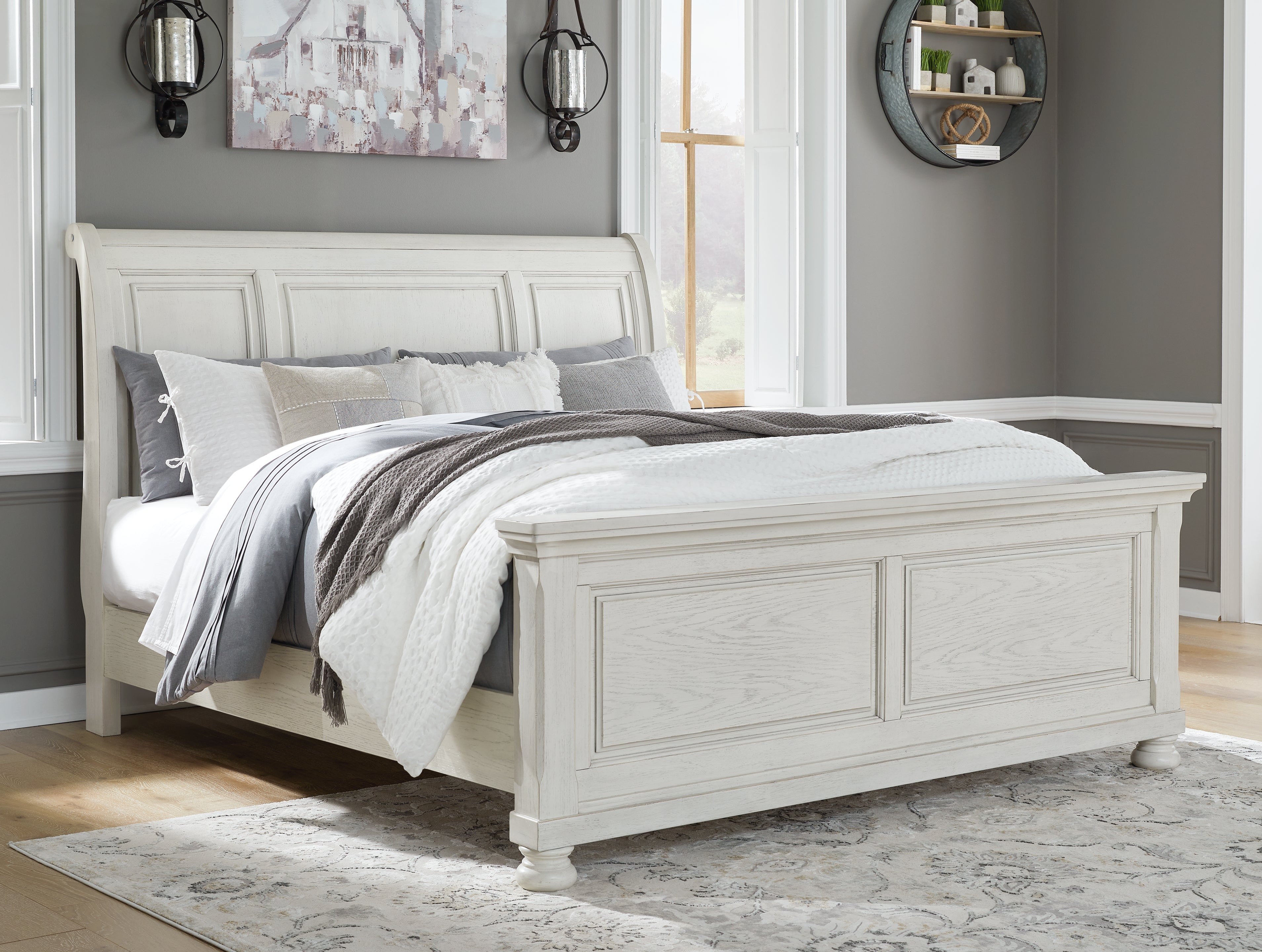 Elite Furniture Outlet - Ashley Furniture - Robbinsdale Bedroom - Queen Sleigh Bed / Antique White - B742B23