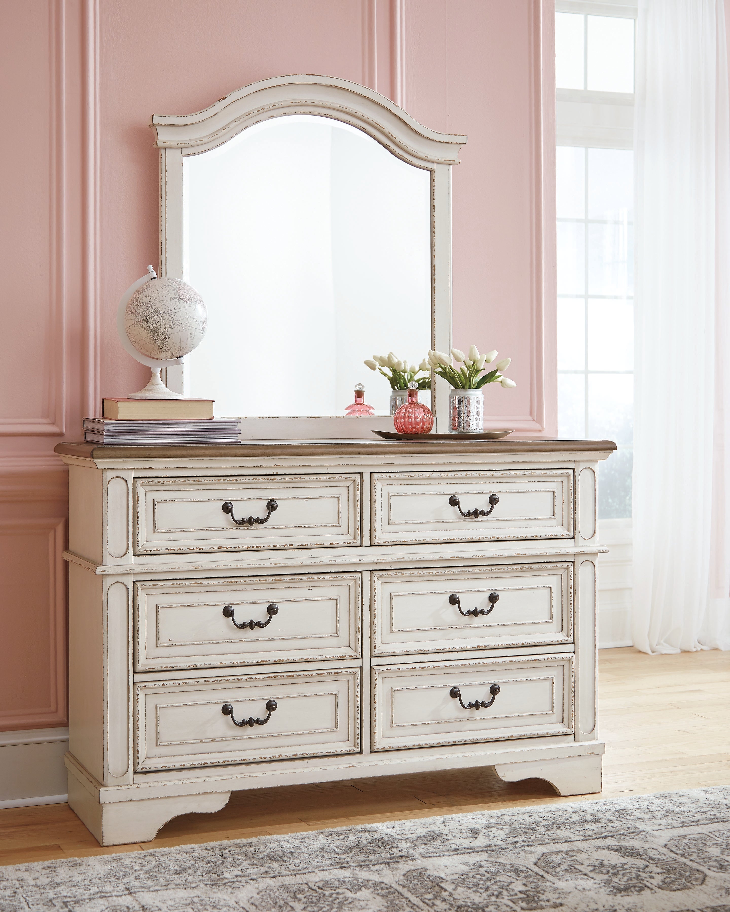 Elite Furniture Outlet - Ashley Furniture - Realyn Bedroom - Dresser and Mirror / Chipped White - B743B12