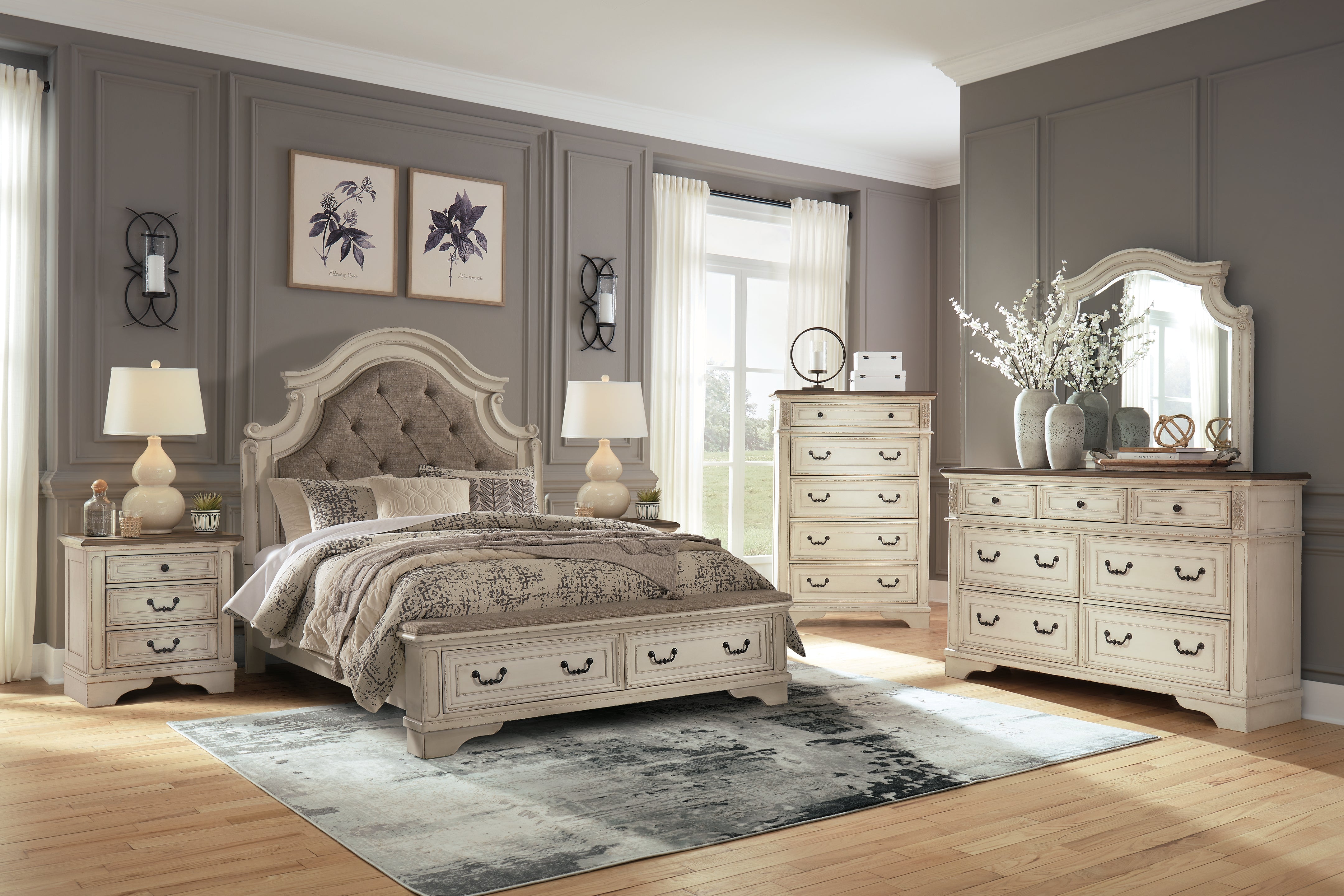 Elite Furniture Outlet - Ashley Furniture - Realyn Bedroom - Queen Upholstered Storage Bed / Two-tone - B743B18
